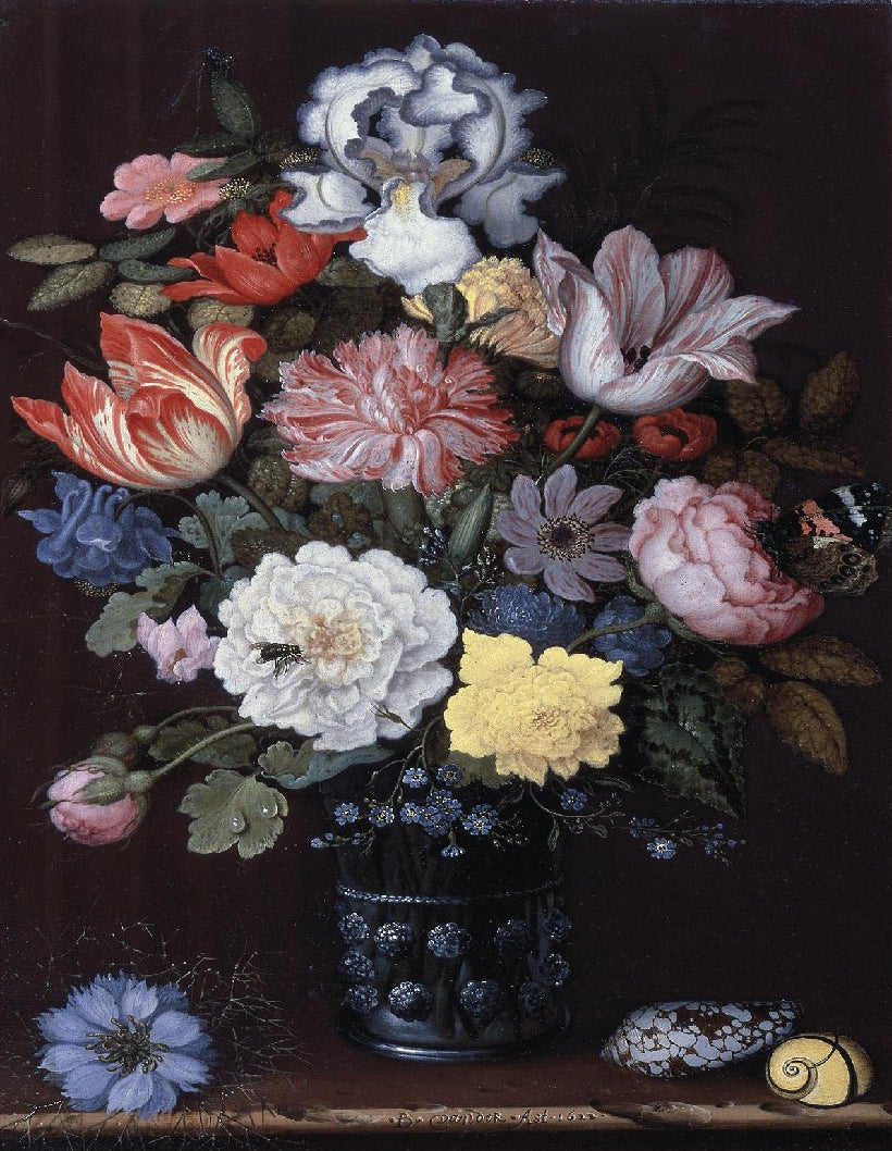 Decorative "Floral Still Life with Shells (1622)" by Balthasar Van der Ast Poster | High - Quality Print | Repositionable Adhesive - Pasquín