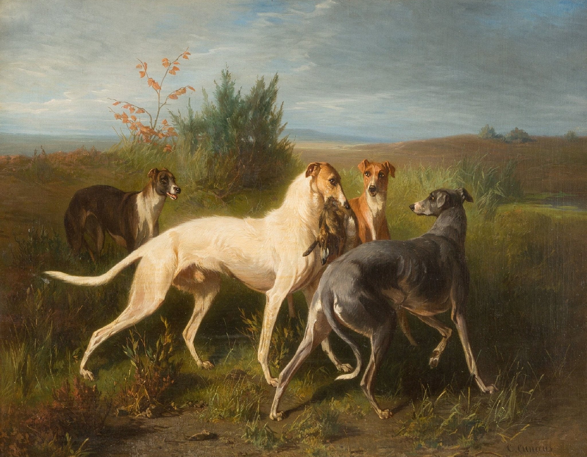 Decorative "Hounds with their Prey" by Conradijn Cunaeus Poster | High - Quality Print | Repositionable Adhesive - Pasquín