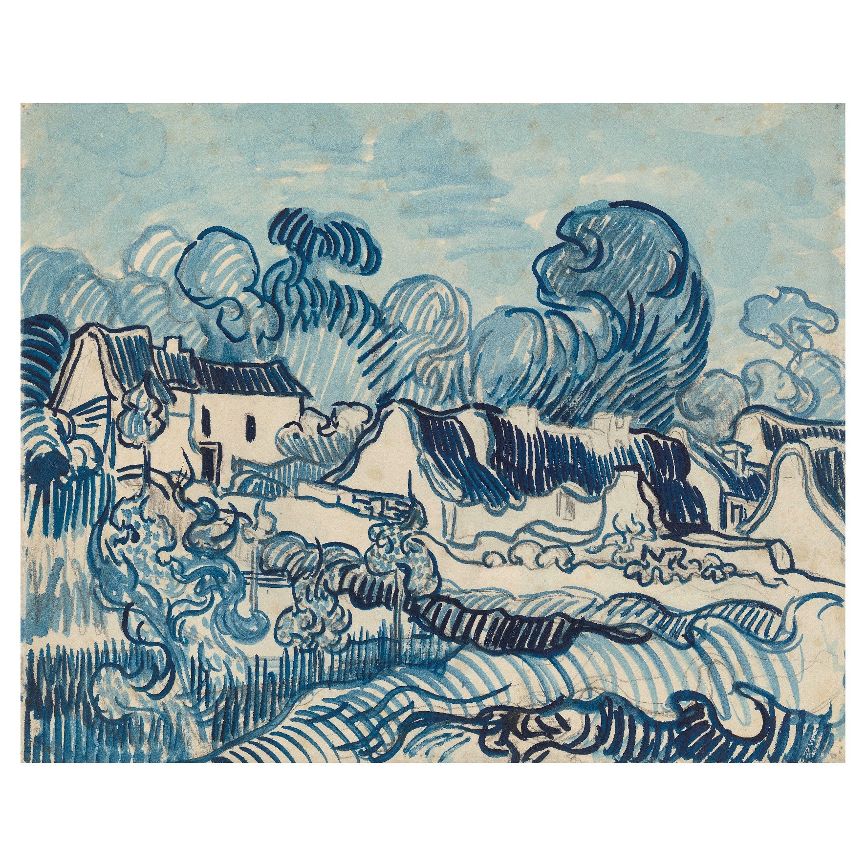 Decorative "Landscapes with Cottages" by Vincent Van Gogh Poster | High - Quality Print | Repositionable Adhesive - Pasquín