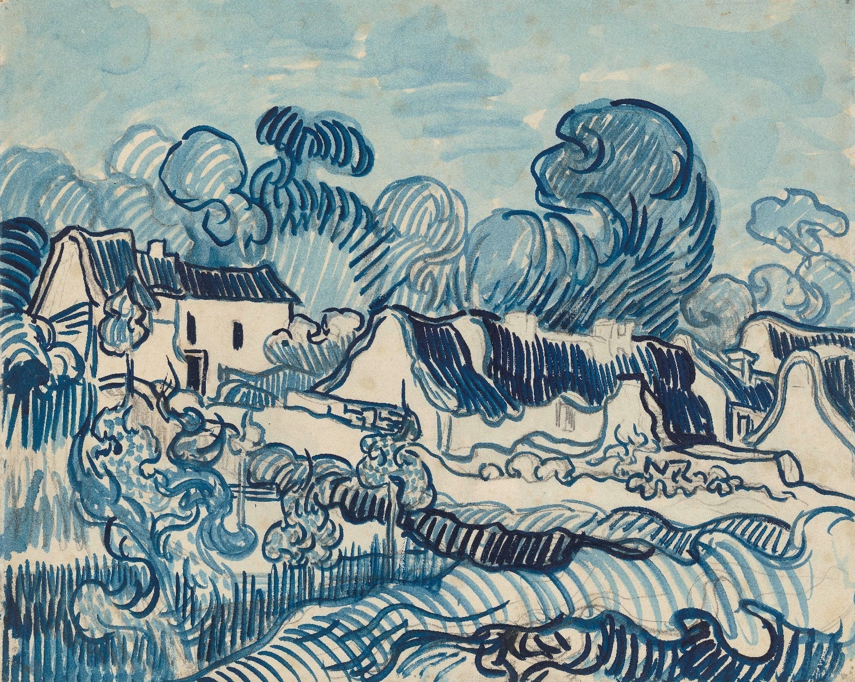 Decorative "Landscapes with Cottages" by Vincent Van Gogh Poster | High - Quality Print | Repositionable Adhesive - Pasquín