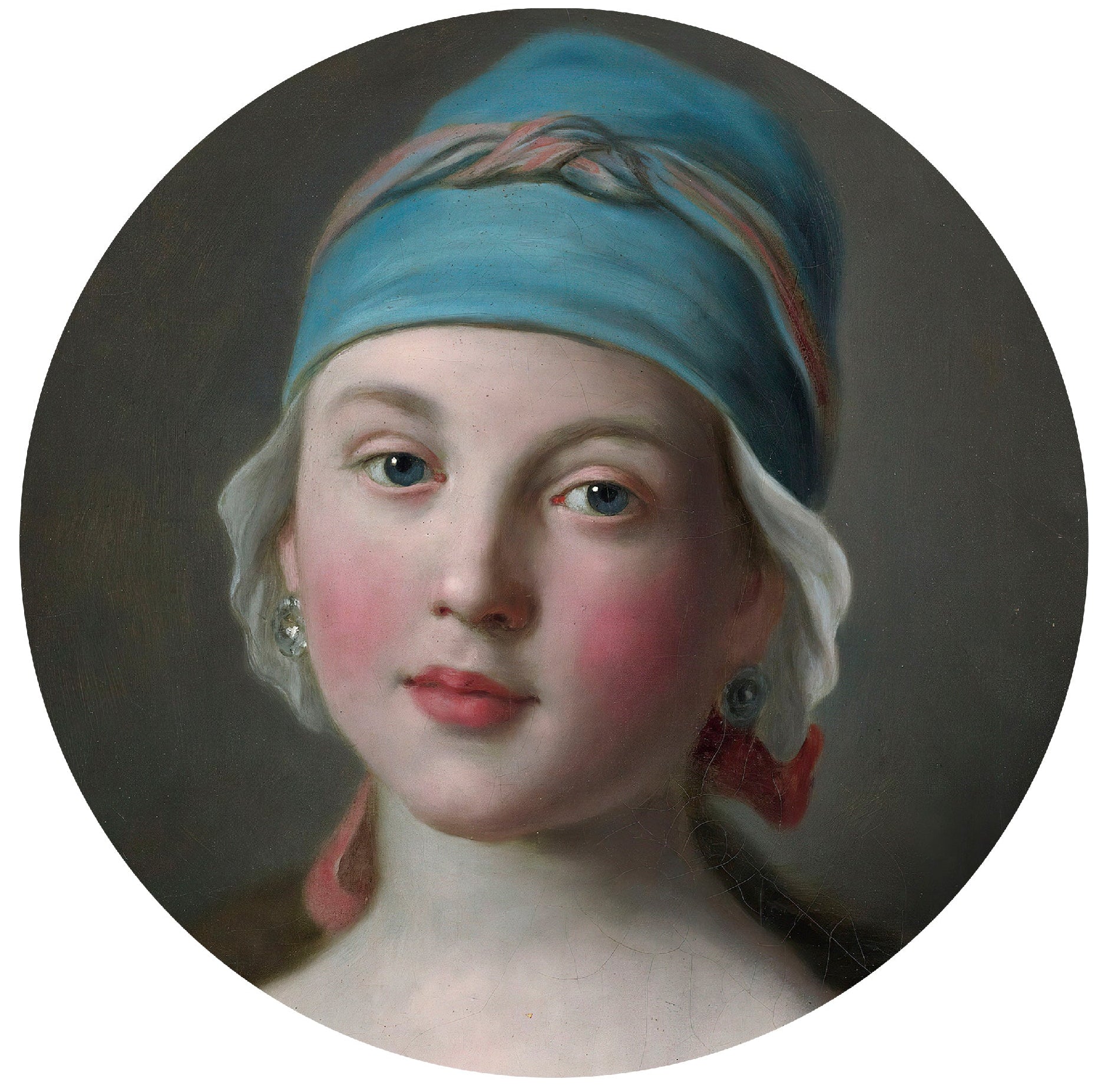Decorative "Portrait of a Female in a Blue Dress (Round)" by Pietro Rotari Poster | High - Quality Print | Repositionable Adhesive - Pasquín Store