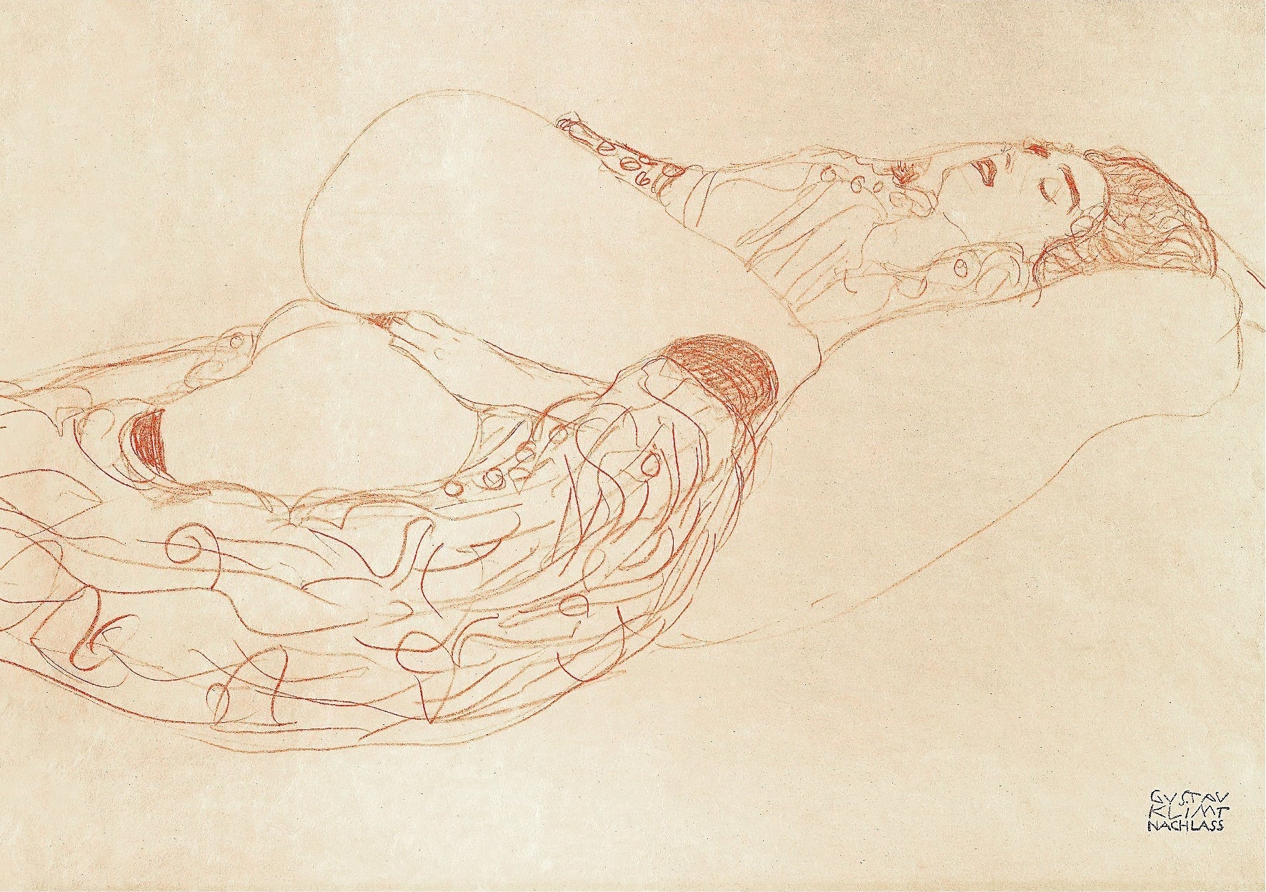 Decorative "Reclining Semi - Nude" by Gustav Klimt Poster | High - Quality Print | Repositionable Adhesive - Pasquín Store