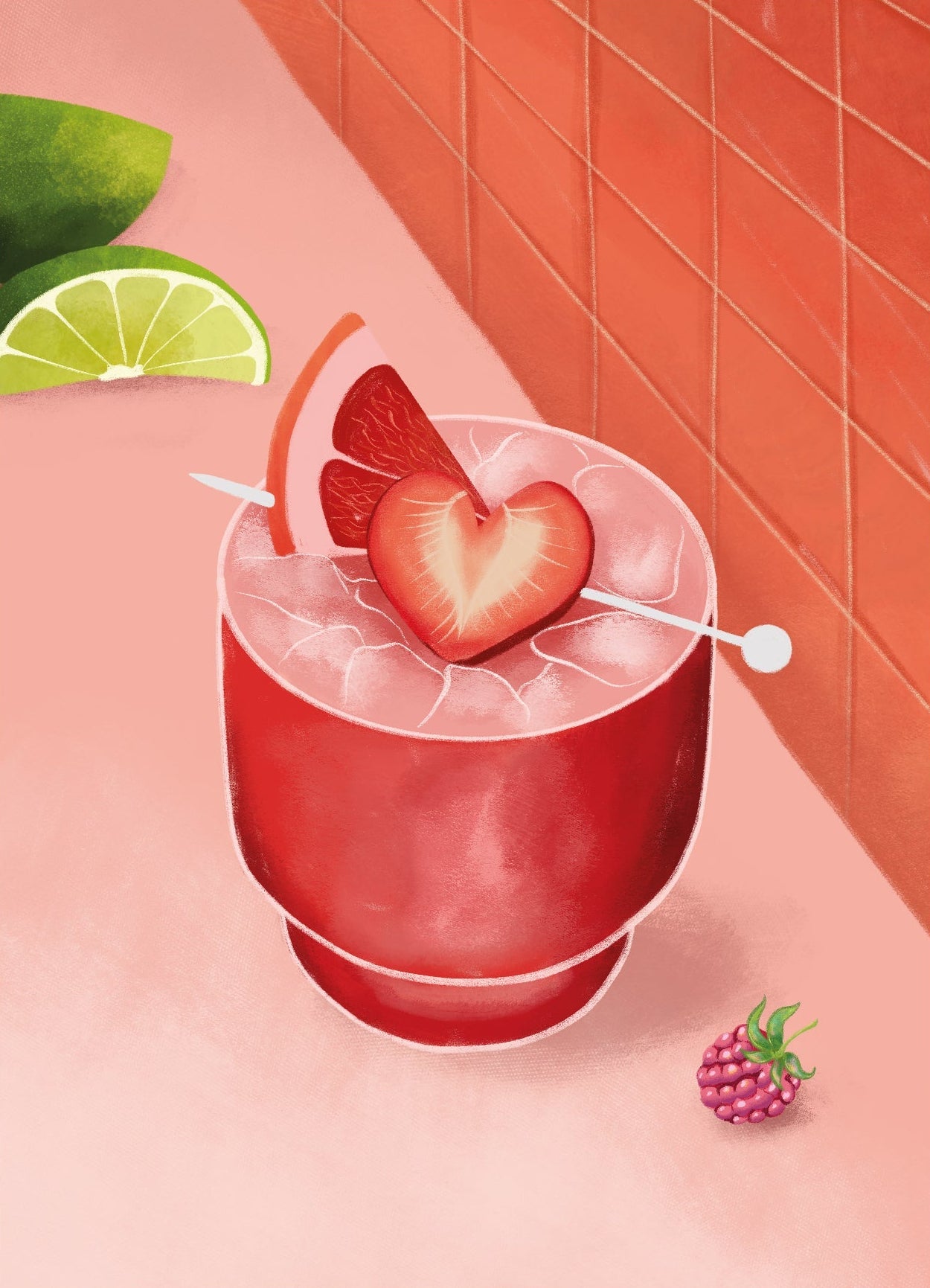 Decorative "Strawberry Love Cocktail" Poster | High - Quality Print | Repositionable Adhesive - Pasquín