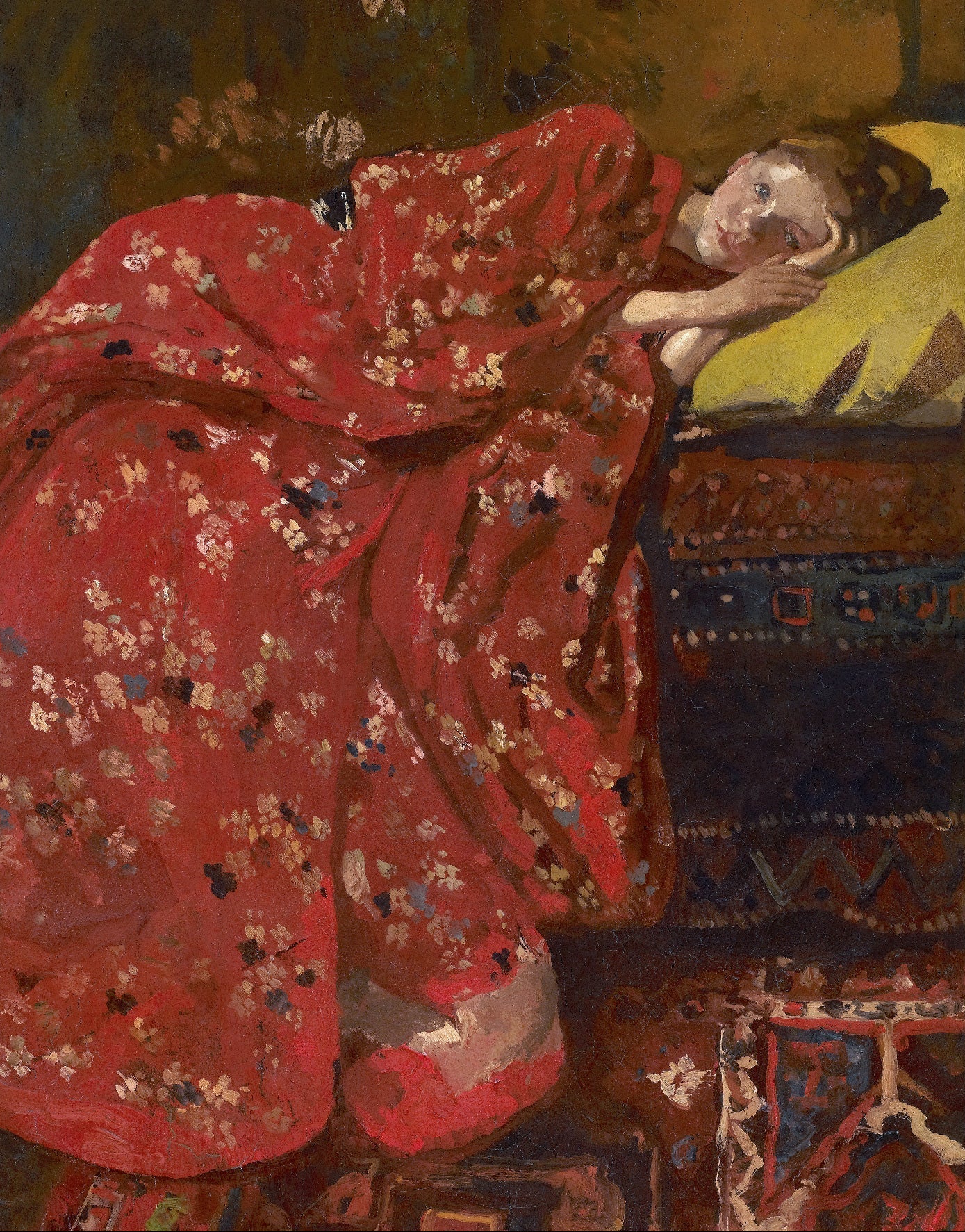 Decorative "The Red Kimono (1893)" by George Hendrik Breitner Poster | High - Quality Print | Repositionable Adhesive - Pasquín Store
