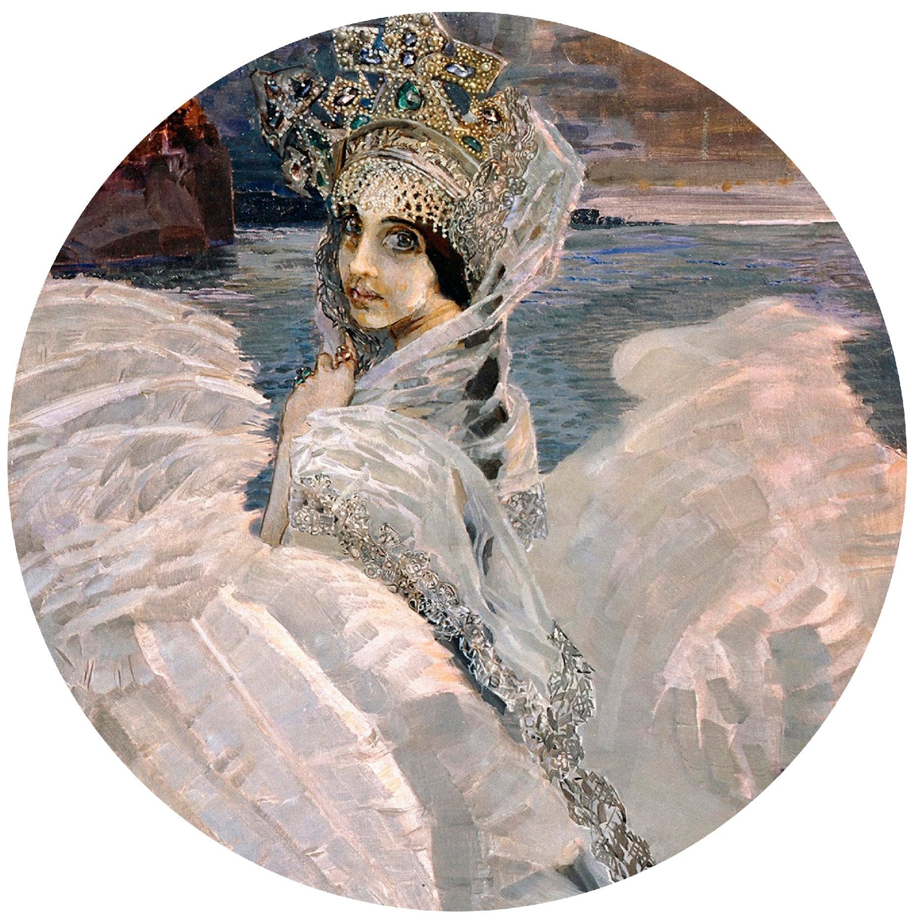 Decorative "The Swan Princess (Round)" by Mikhail Vrubel Poster | High - Quality Print | Repositionable Adhesive - Pasquín Store
