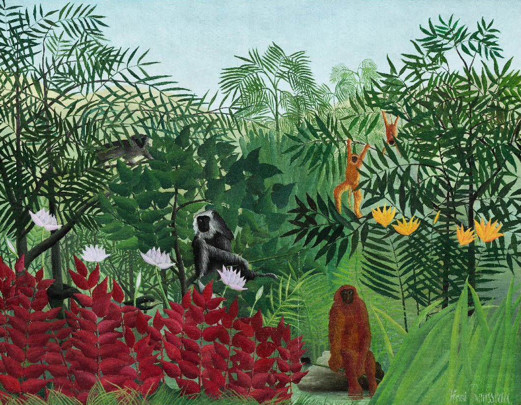 Decorative "Tropical Forest with Monkeys (1910)" by Henri Rousseau Poster | High - Quality Print | Repositionable Adhesive - Pasquín
