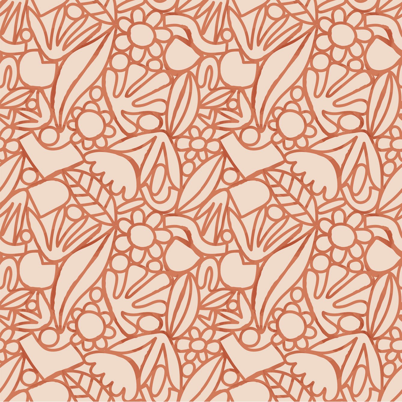 Flowers and Art Brown Wall Wallpaper - High - Quality Fabric, Not Vinyl - Pasquín Store