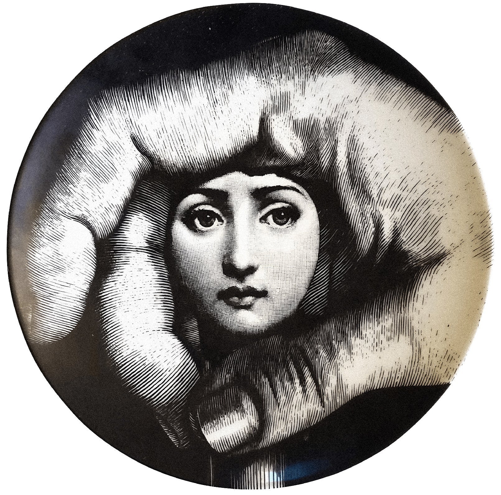 Handmade "Lina and The Hand (Round)" by P. Fornasetti Poster | High - Quality Print | Repositionable Adhesive - Pasquín Store