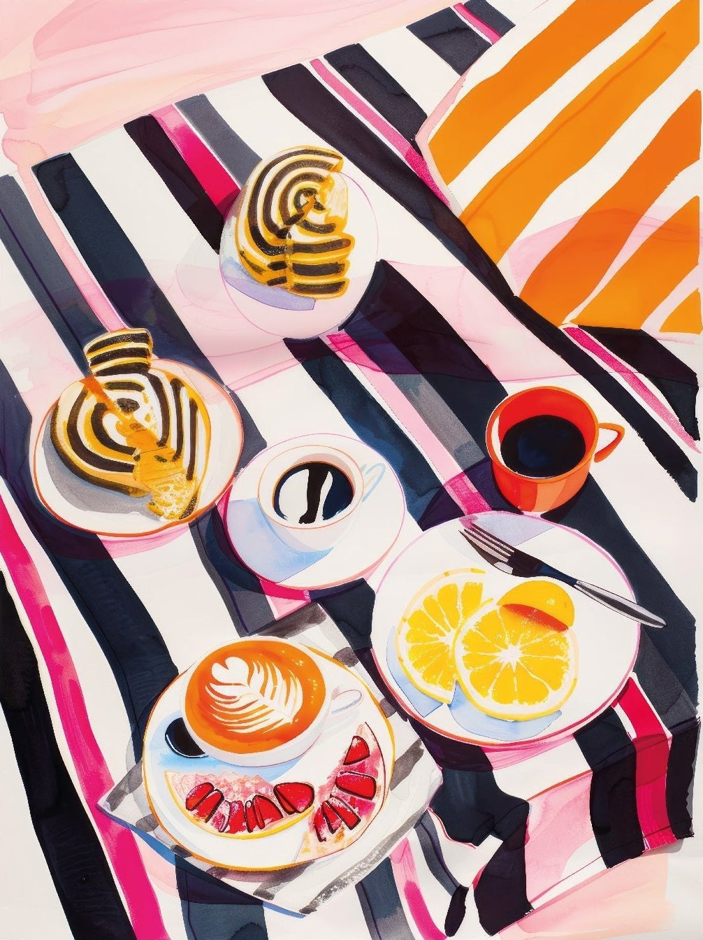 Handmade Orange Breakfast Art Adhesive Poster - Eco - Friendly and High - Quality - Pasquín Store