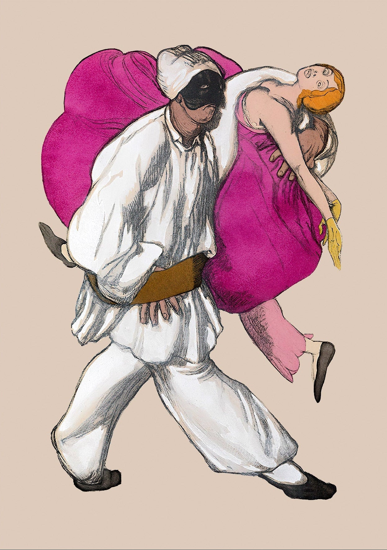 Handmade " Pulcinella Carrying a Woman by Léon Bakst" Poster | High - Quality Print | Repositionable Adhesive - Pasquín Store