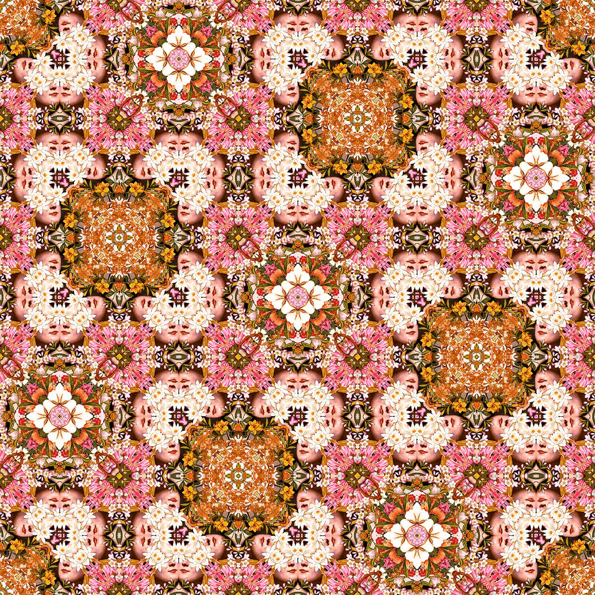 Woman and Flowers Geometric Details Adhesive Wallpaper - Easy Peel and Stick Installation - Pasquín Store