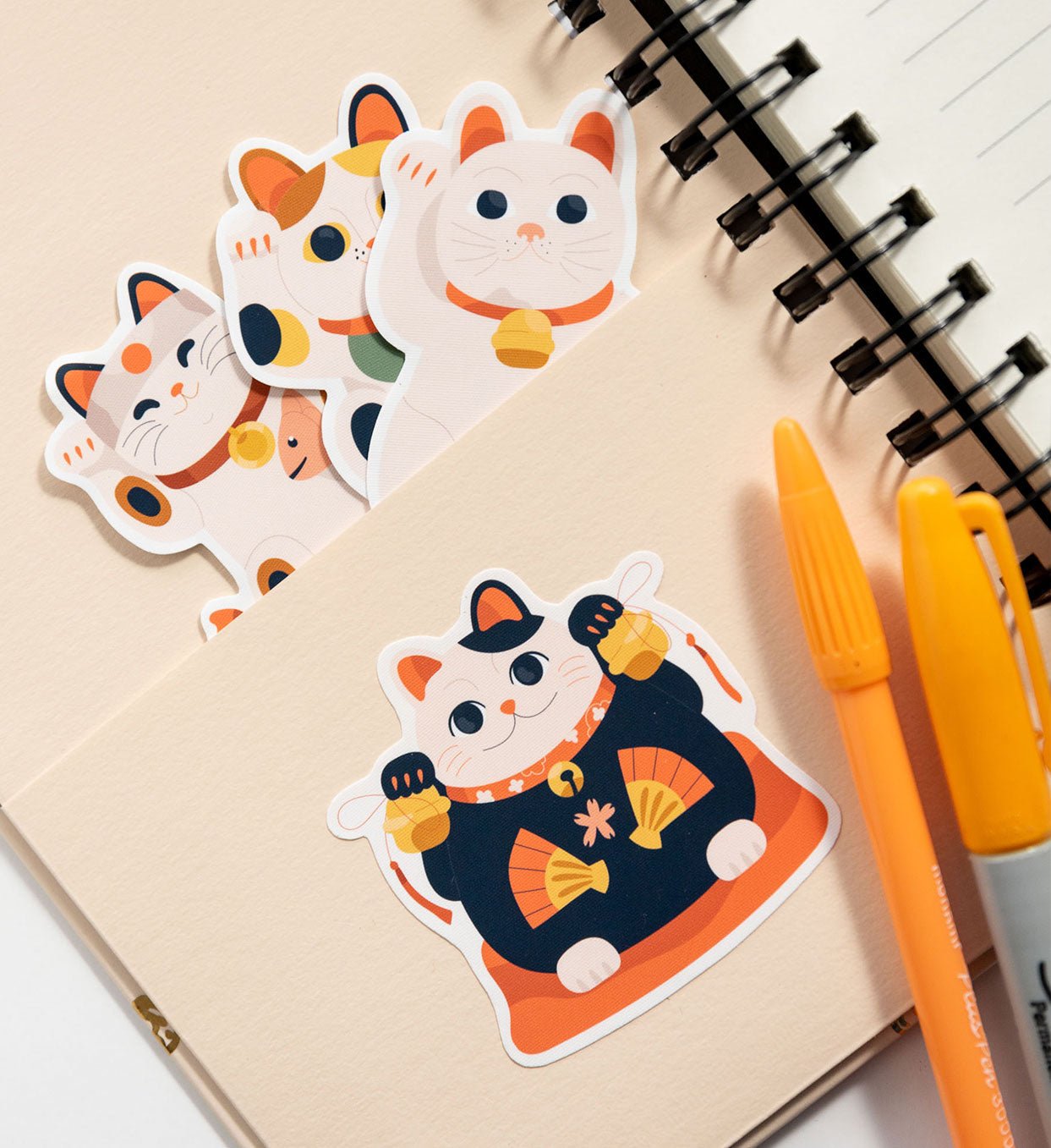 Set de 7 Stickers Reutilizables: Maneki-neko, Gatos de la suerte - Tienda Pasquín