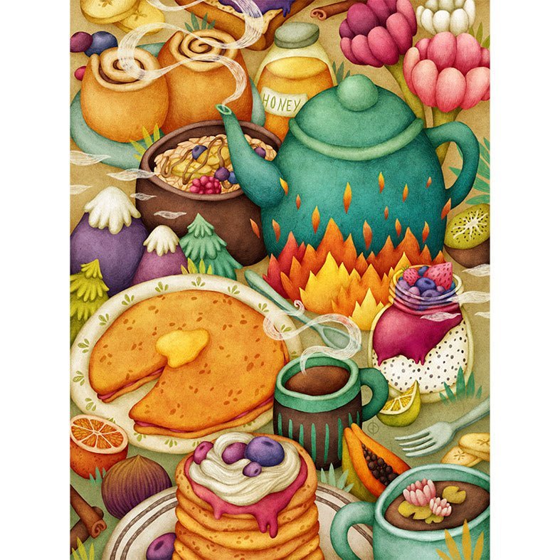 Breakfast by Olga Lychkova Art Adhesive Poster - Repositionable and Eco - Friendly - Pasquín