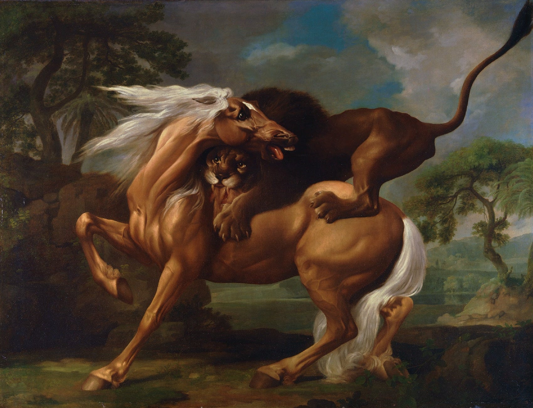 Decorative "A Lion Attacking a Horse" by George Stubbs Poster | High - Quality Print | Repositionable Adhesive - Pasquín Store