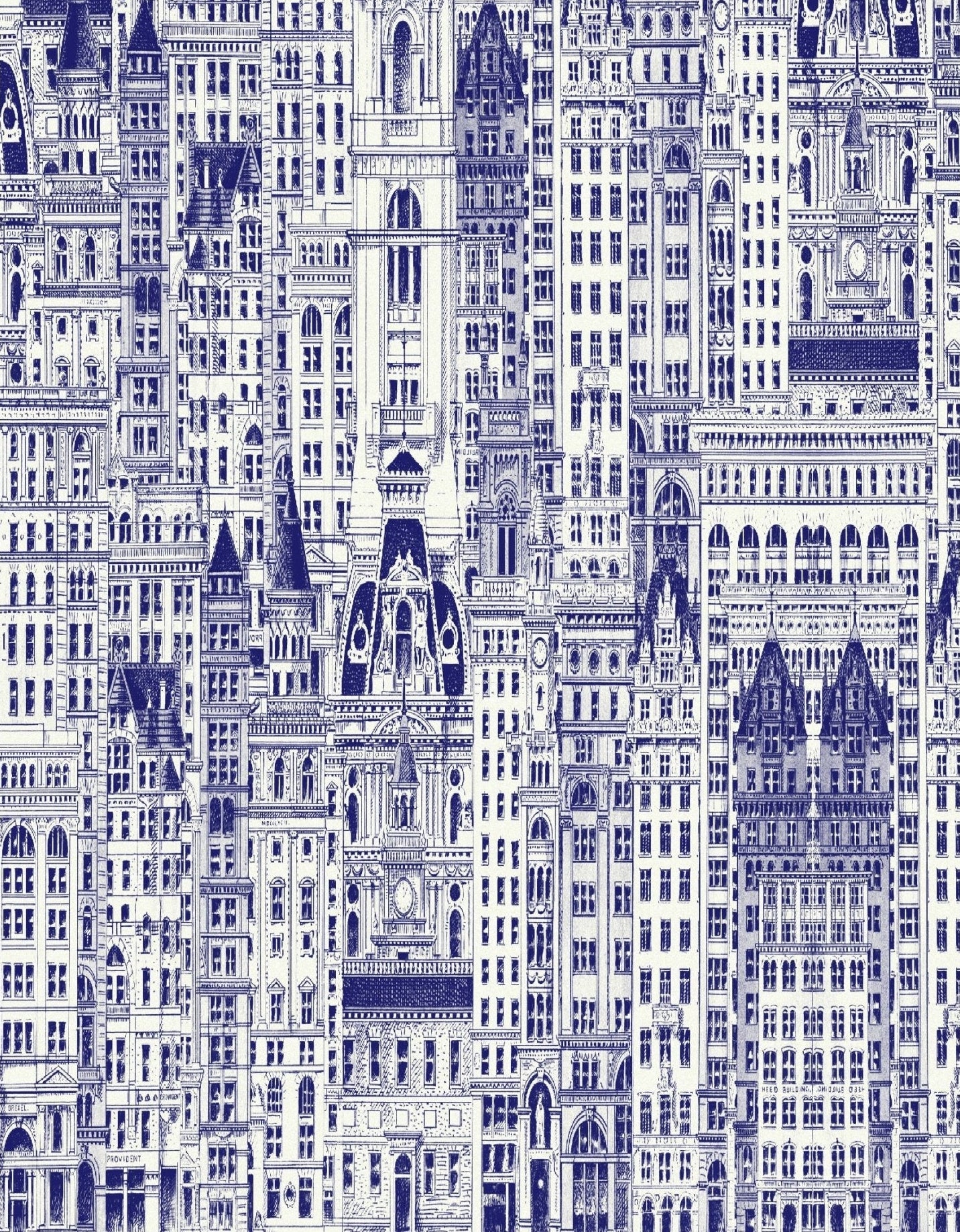 Decorative "Blue City Buildings" Poster | High - Quality Print | Repositionable Adhesive - Pasquín