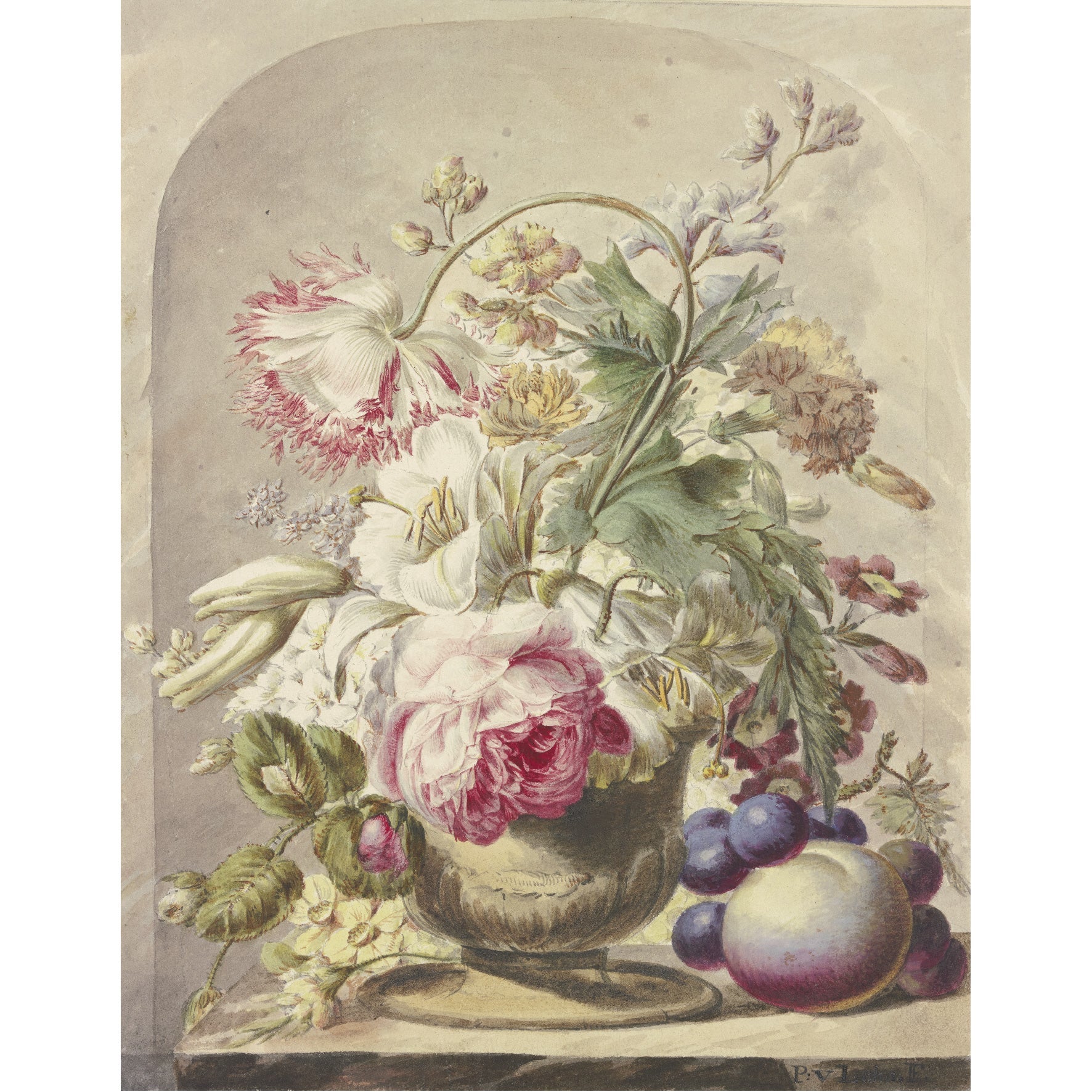 Decorative "Bouquet In a Vase" by J. H. Van Loon Poster | High - Quality Print | Repositionable Adhesive - Pasquín