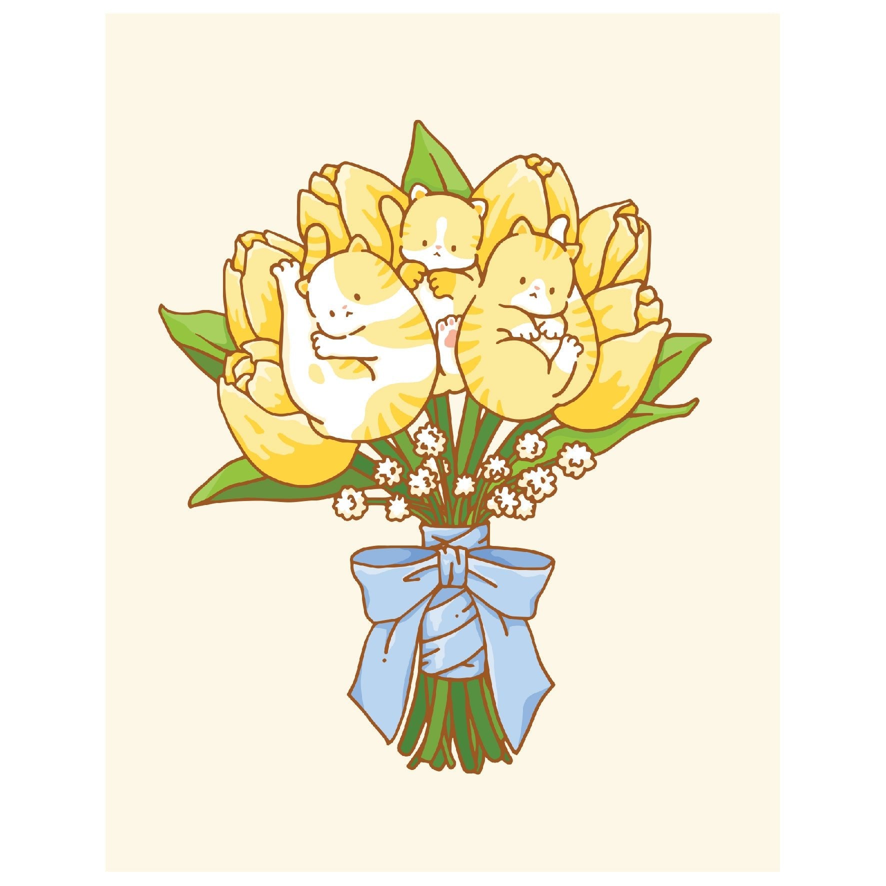 Decorative "Bouquet of Yellow Cats" Poster | High - Quality Print | Repositionable Adhesive - Pasquín