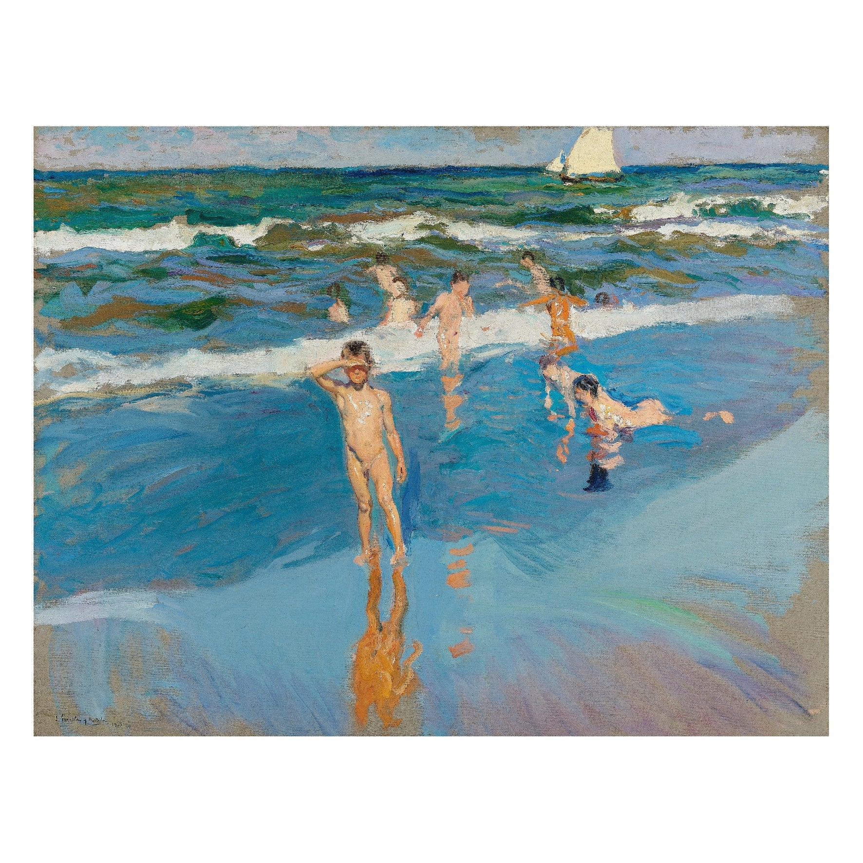 Decorative "Children In The Sea, Valencia Beach" by Joaquín Sorolla Poster | High - Quality Print | Repositionable Adhesive - Pasquín Store