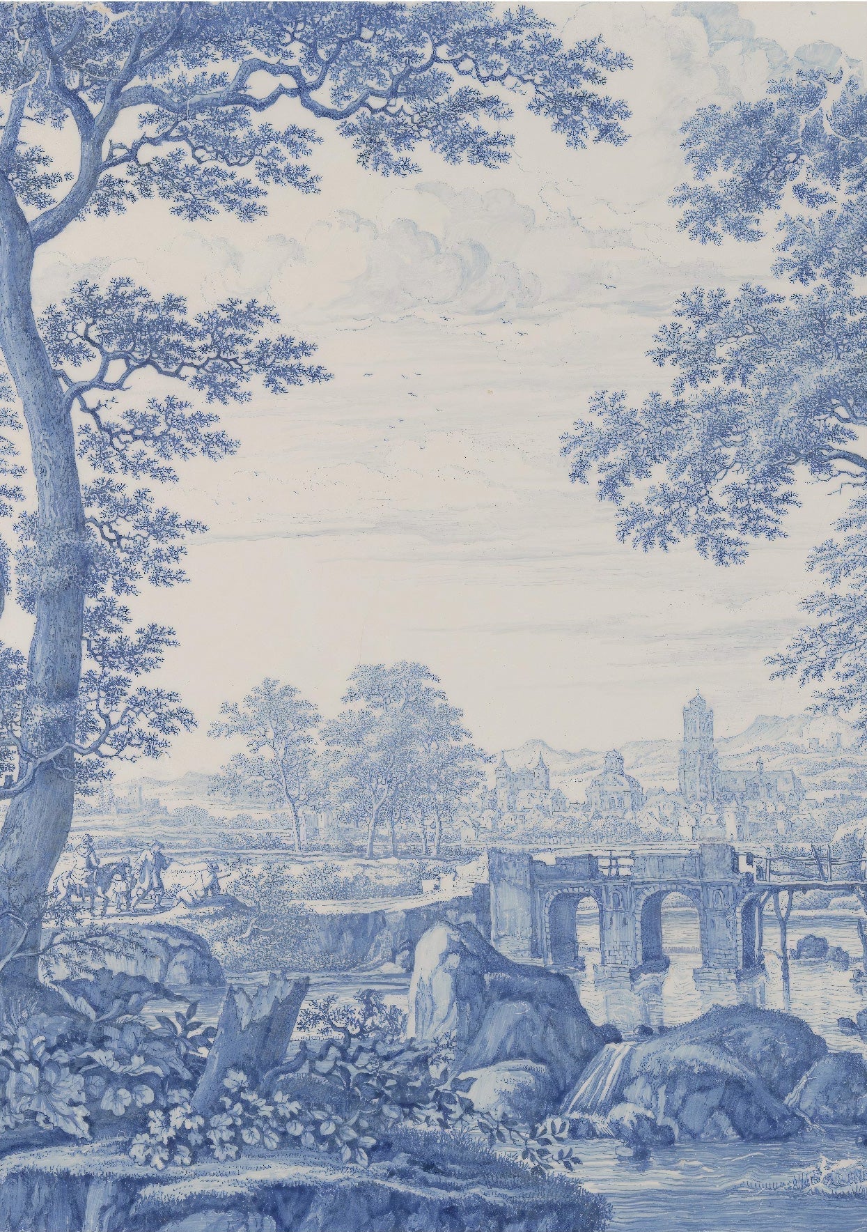Decorative "Chinoiserie Blue Toile Landscape" Poster | High - Quality Print | Repositionable Adhesive - Pasquín