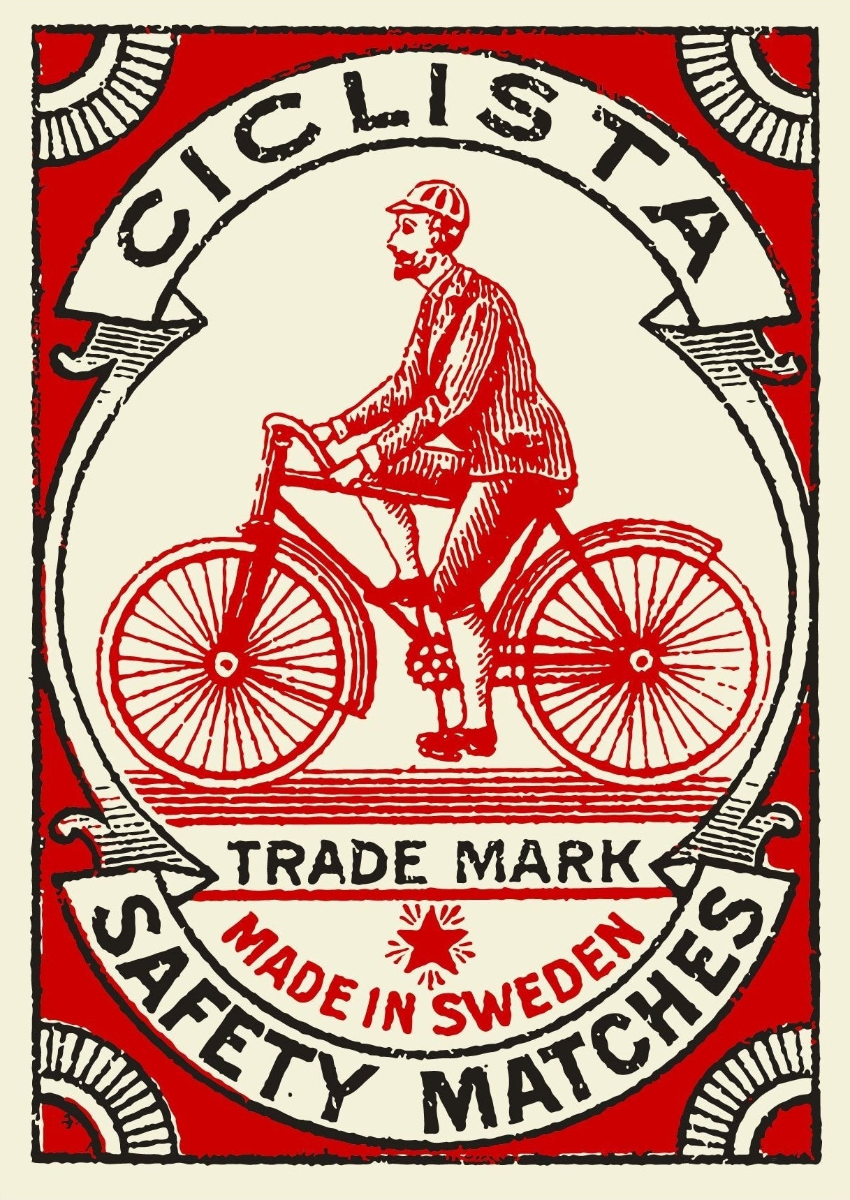Decorative "Ciclista Safety Matches" Vintage Poster | High - Quality Print | Repositionable Adhesive - Pasquín