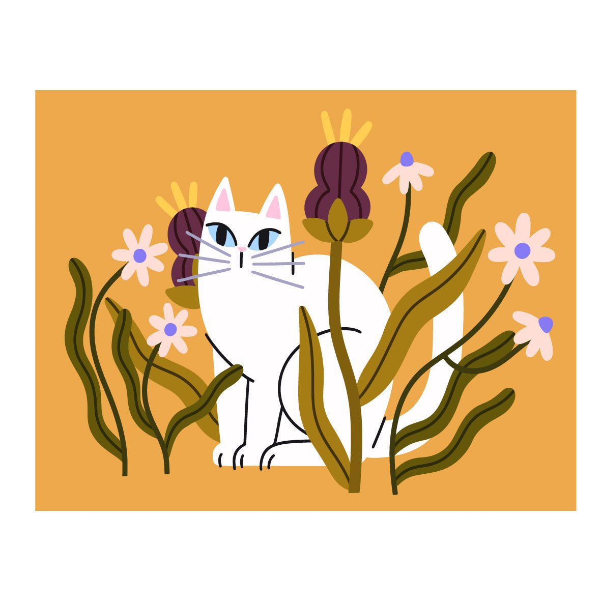 Decorative "Coquette Collection: Floral Cat in Yellow" Posters | High - Quality Print | Repositionable Adhesive - Pasquín