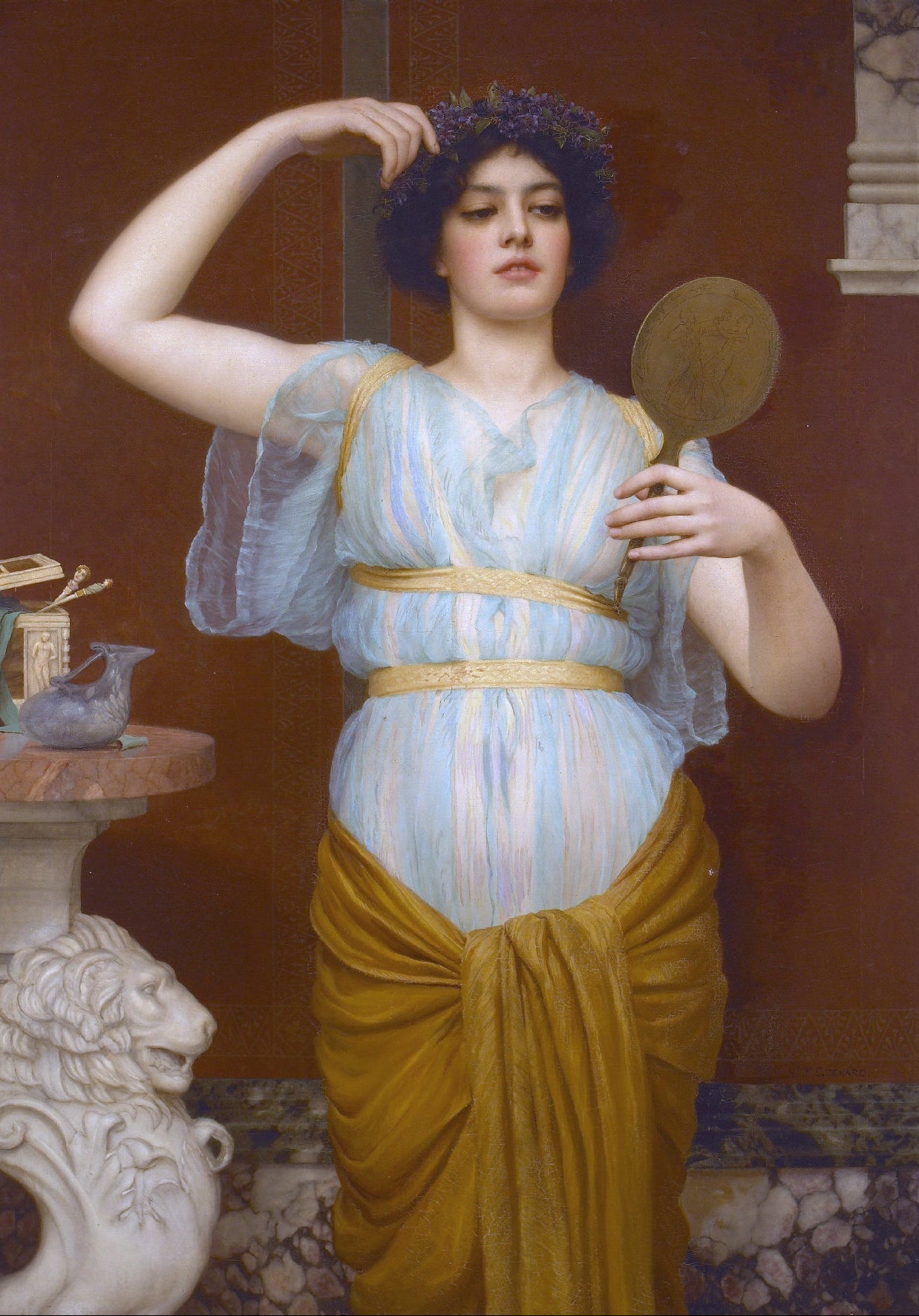 Decorative "Ione" by John William Godward Poster | High - Quality Print | Repositionable Adhesive - Pasquín Store