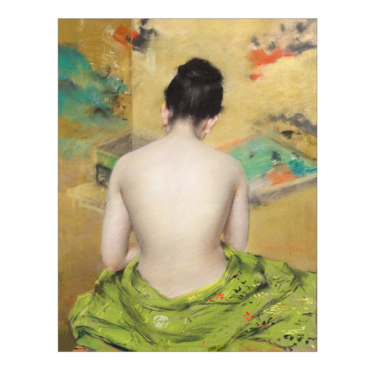 Decorative "Japanese Woman" by William Merritt Chase Poster | High - Quality Print | Repositionable Adhesive - Pasquín