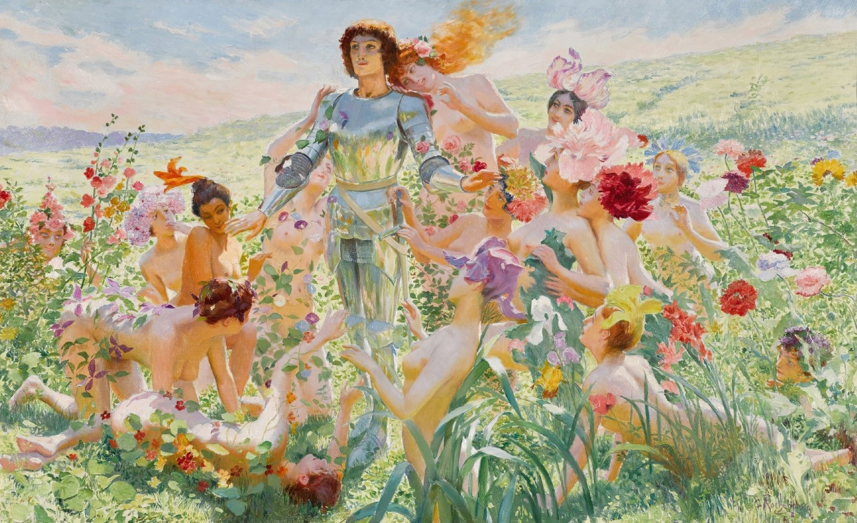 Decorative "Le Chevalier aux Fleurs" by Georges Antoine Rochegrosse Poster | High - Quality Print | Repositionable Adhesive - Pasquín Store