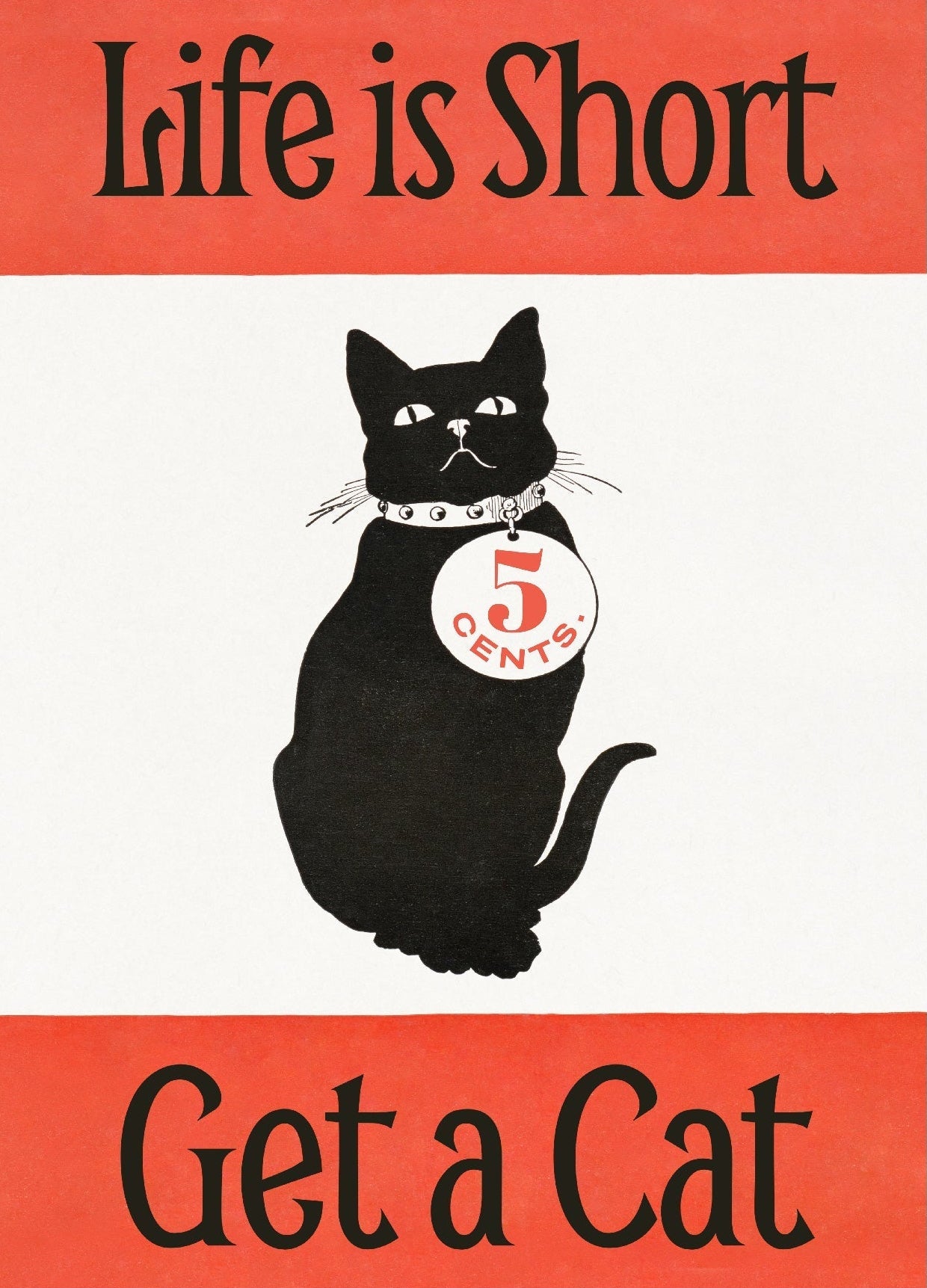 Decorative "Life is Short, Get a Cat" Poster | High - Quality Print | Repositionable Adhesive - Pasquín
