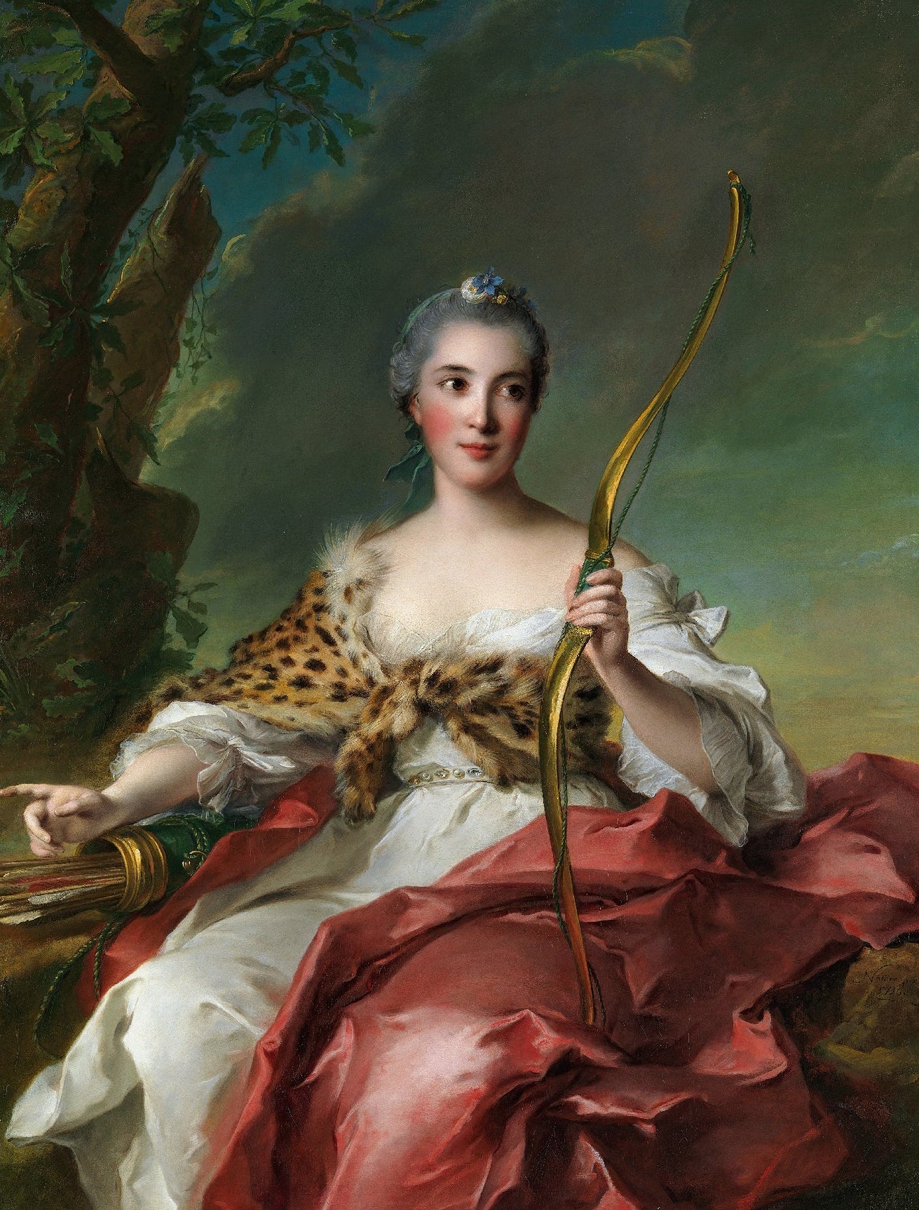 Decorative "Madame Bergeret de Frouville as Diana" by Jean - Marc Nattier Poster | High - Quality Print | Repositionable Adhesive - Pasquín Store
