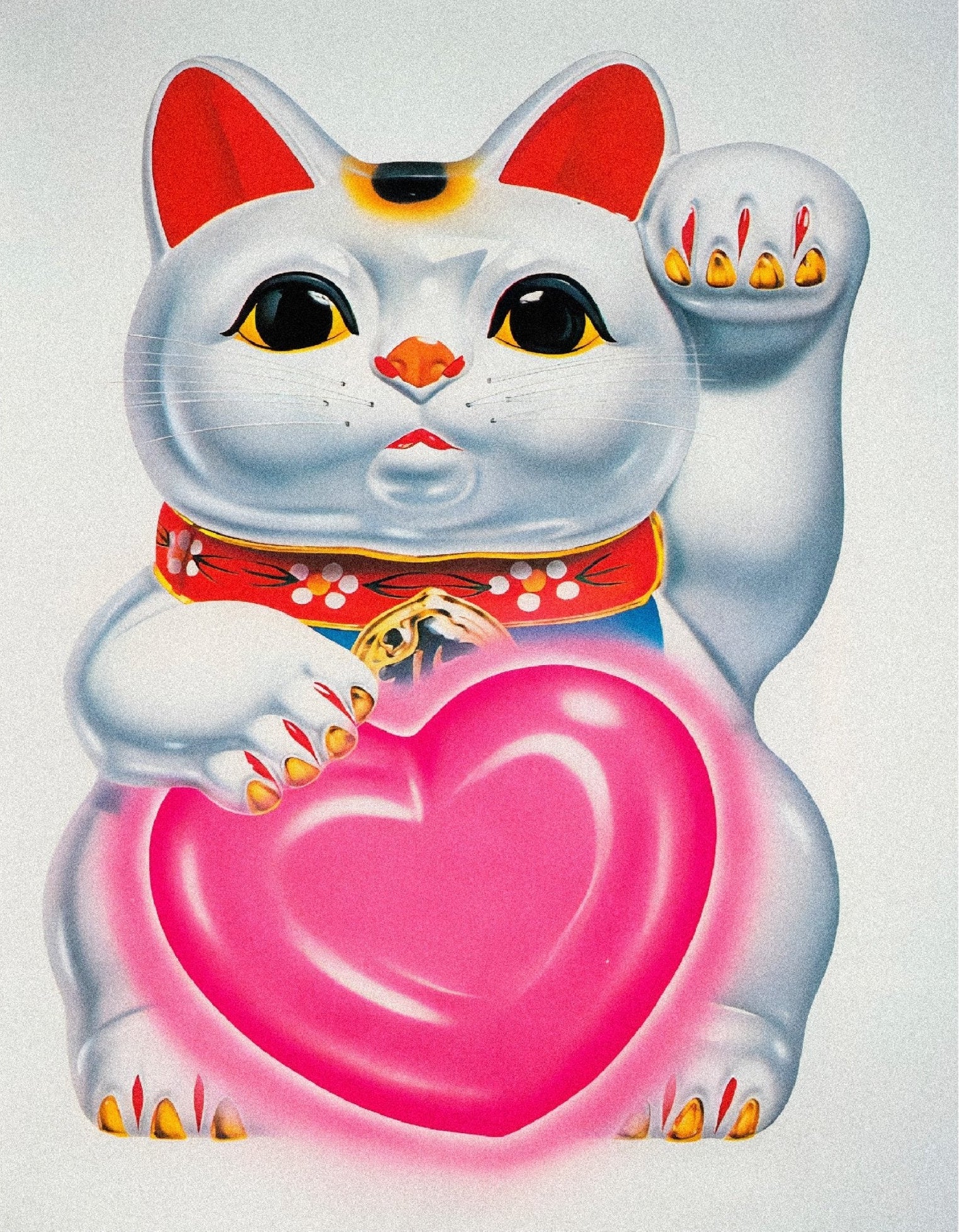 Decorative "Maneki Neko with Heart" Poster | High - Quality Print | Repositionable Adhesive - Pasquín