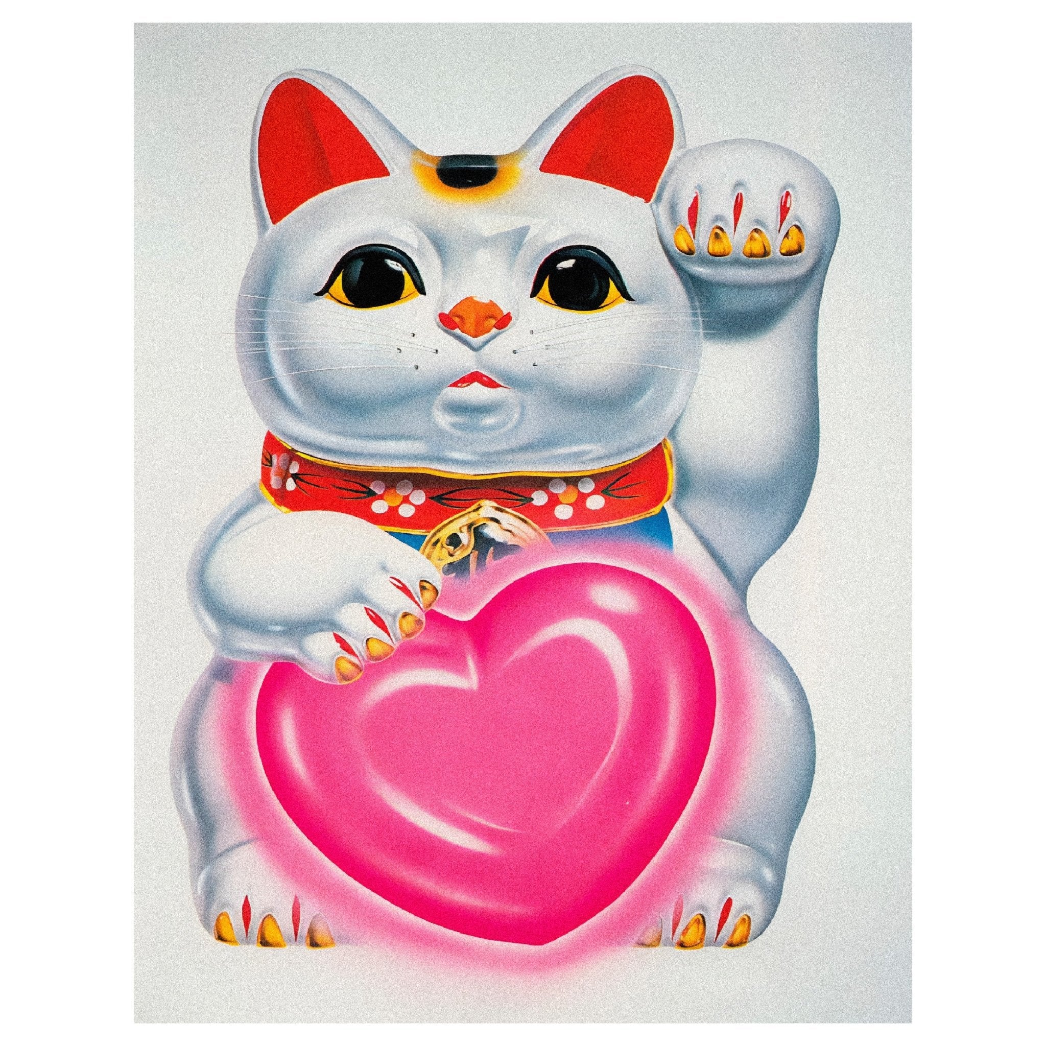 Decorative "Maneki Neko with Heart" Poster | High - Quality Print | Repositionable Adhesive - Pasquín