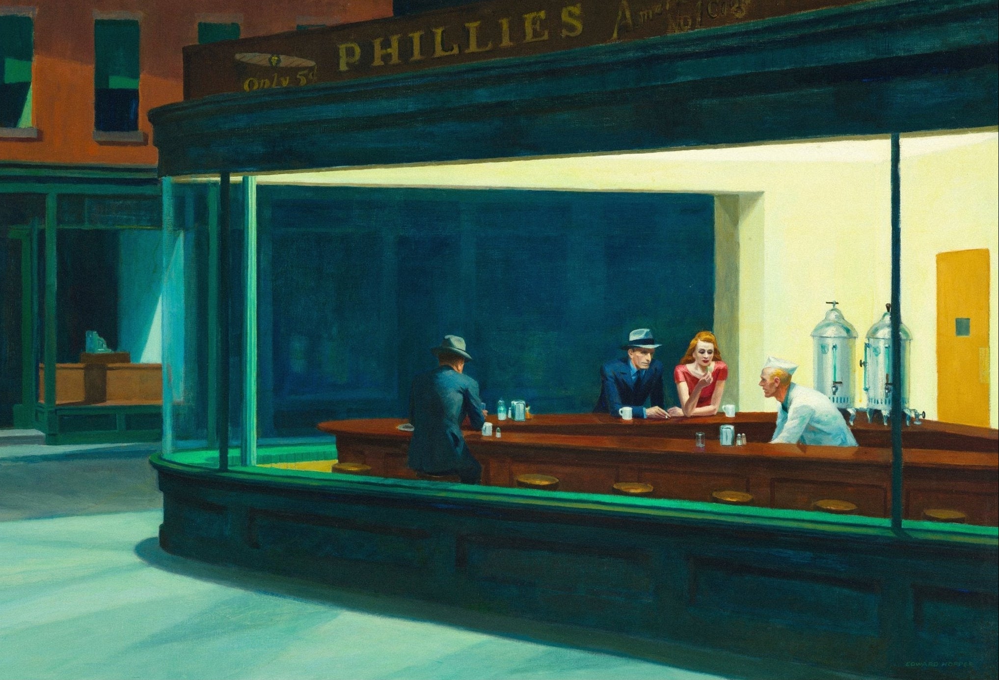 Decorative "Nighthawks" by Edward Hopper Poster | High - Quality Print | Repositionable Adhesive - Pasquín Store