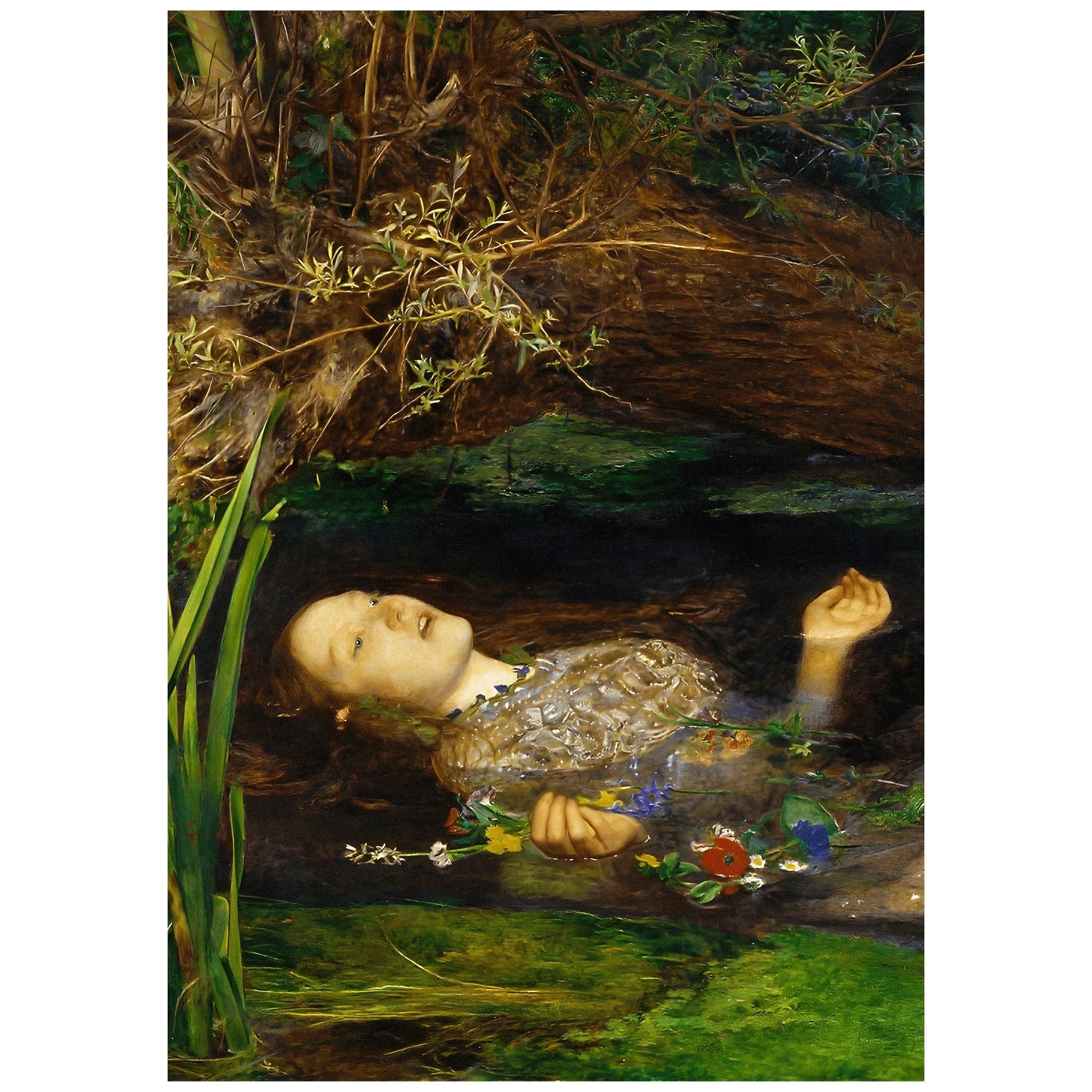 Decorative "Ophelia" by John Everett Millais Poster | High - Quality Print | Repositionable Adhesive - Pasquín Store