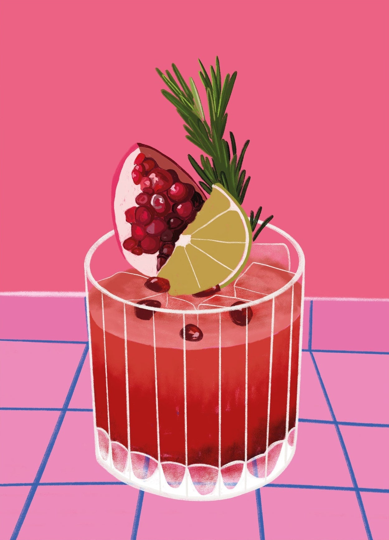Decorative "Pomegranate Cocktail" Poster | High - Quality Print | Repositionable Adhesive - Pasquín