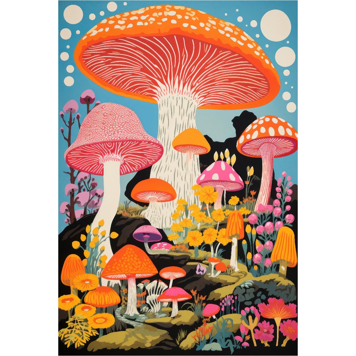 Decorative "Psychedelic Mushrooms" Poster | High - Quality Print | Repositionable Adhesive - Pasquín