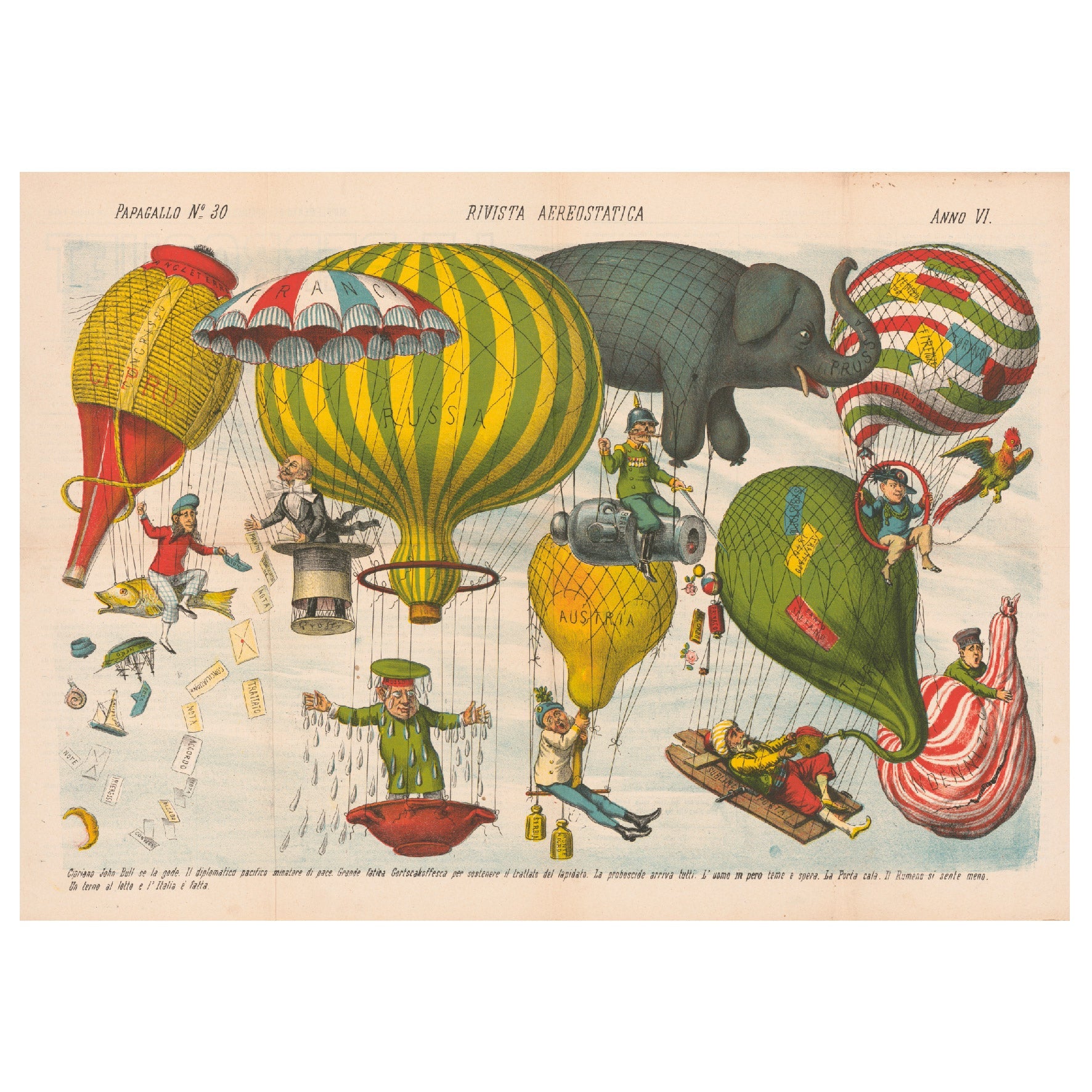 Decorative "Rivista Aerostatica (1878)" by Augusto Grossi | High - Quality Print | Repositionable Adhesive - Pasquín