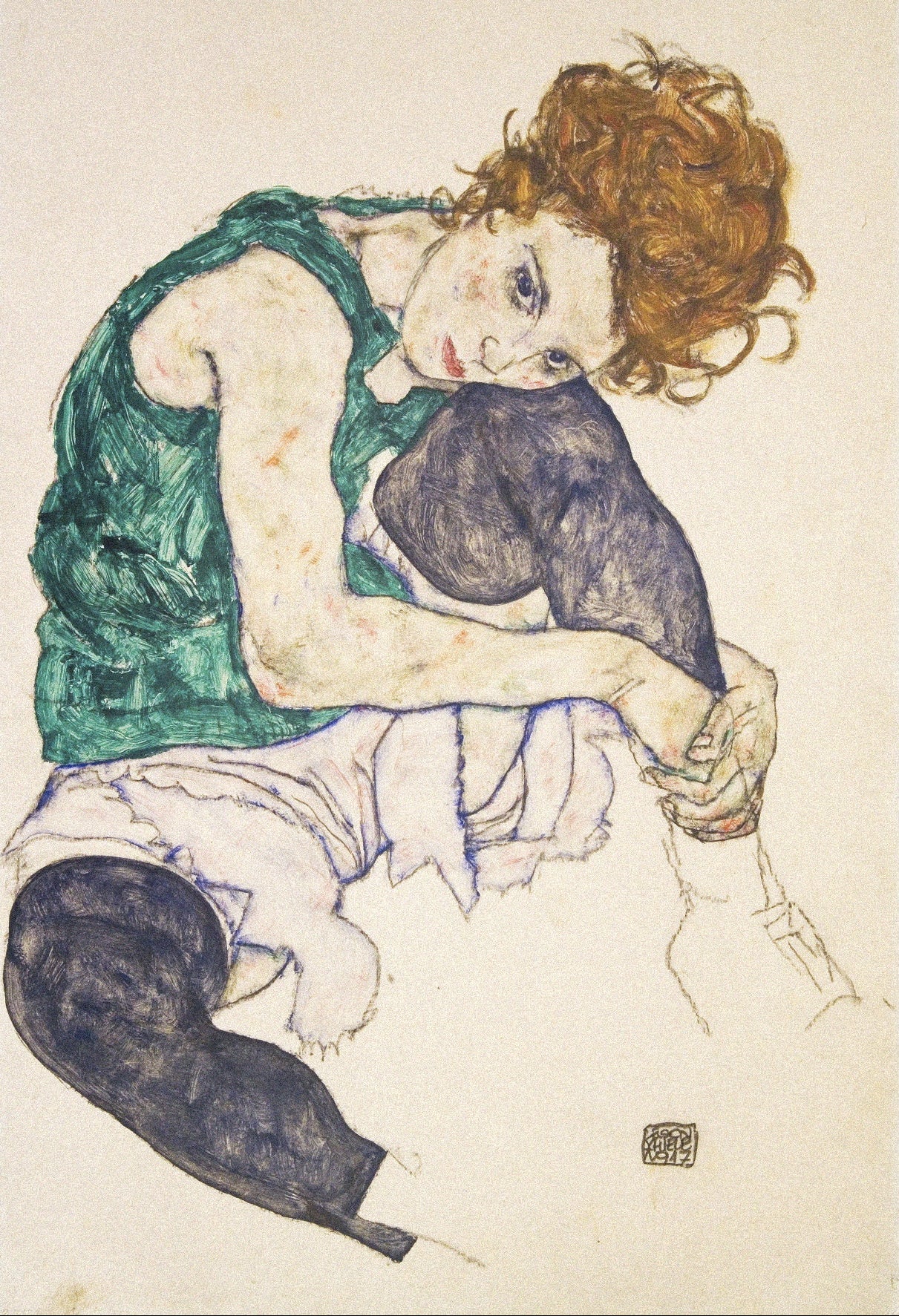 Decorative "Seated Woman" by Egon Schiele Poster | High - Quality Print | Repositionable Adhesive - Pasquín Store