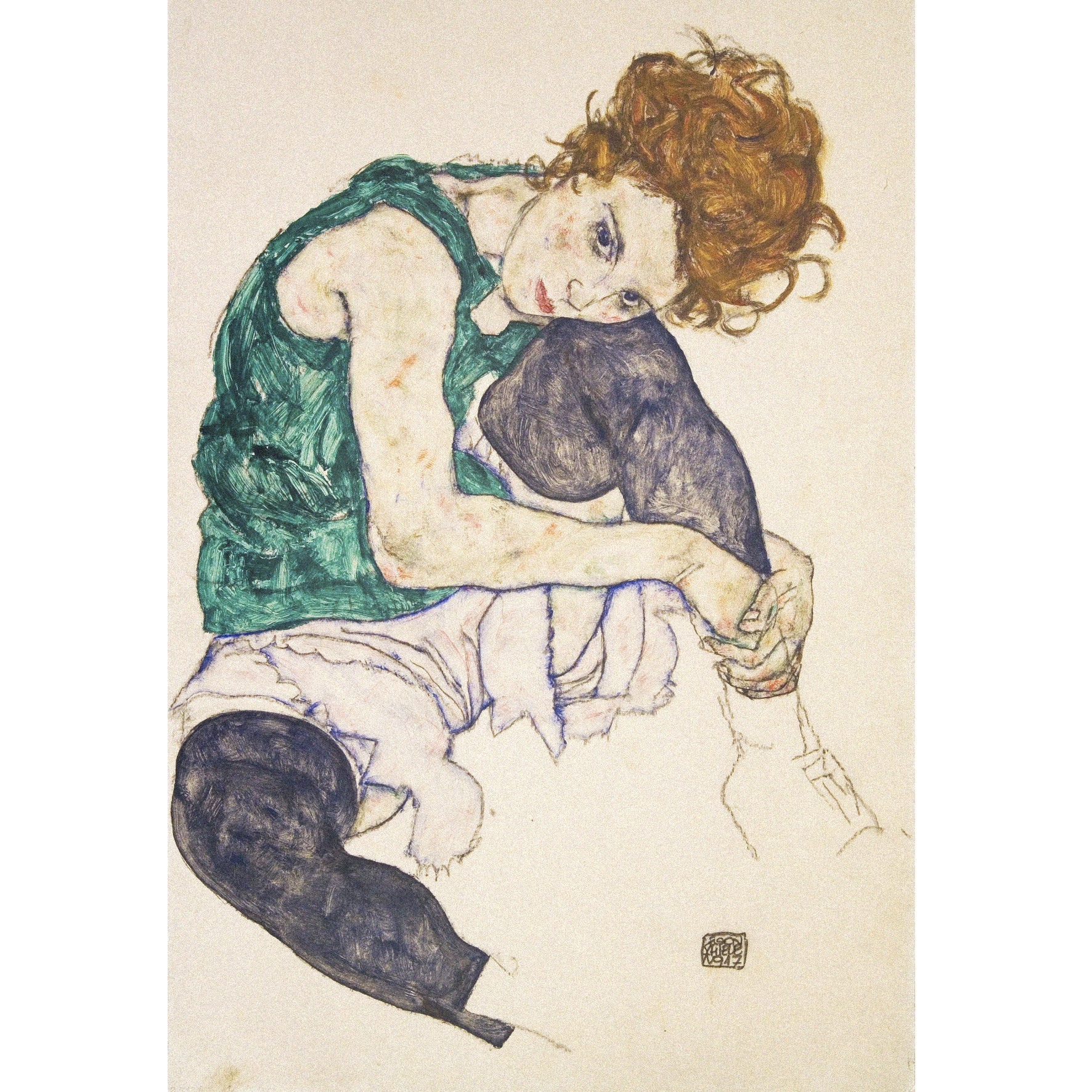 Decorative "Seated Woman" by Egon Schiele Poster | High - Quality Print | Repositionable Adhesive - Pasquín Store