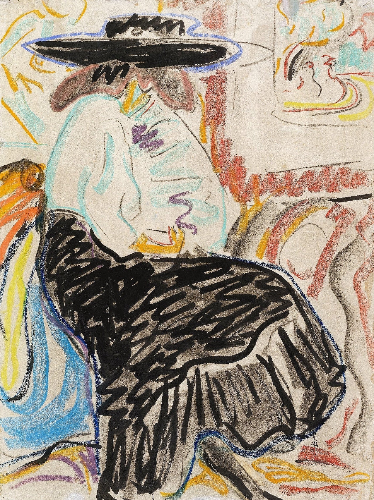 Decorative "Seated Woman in the Studio" by Ernst Ludwig Kirchner Poster | High - Quality Print | Repositionable Adhesive - Pasquín Store
