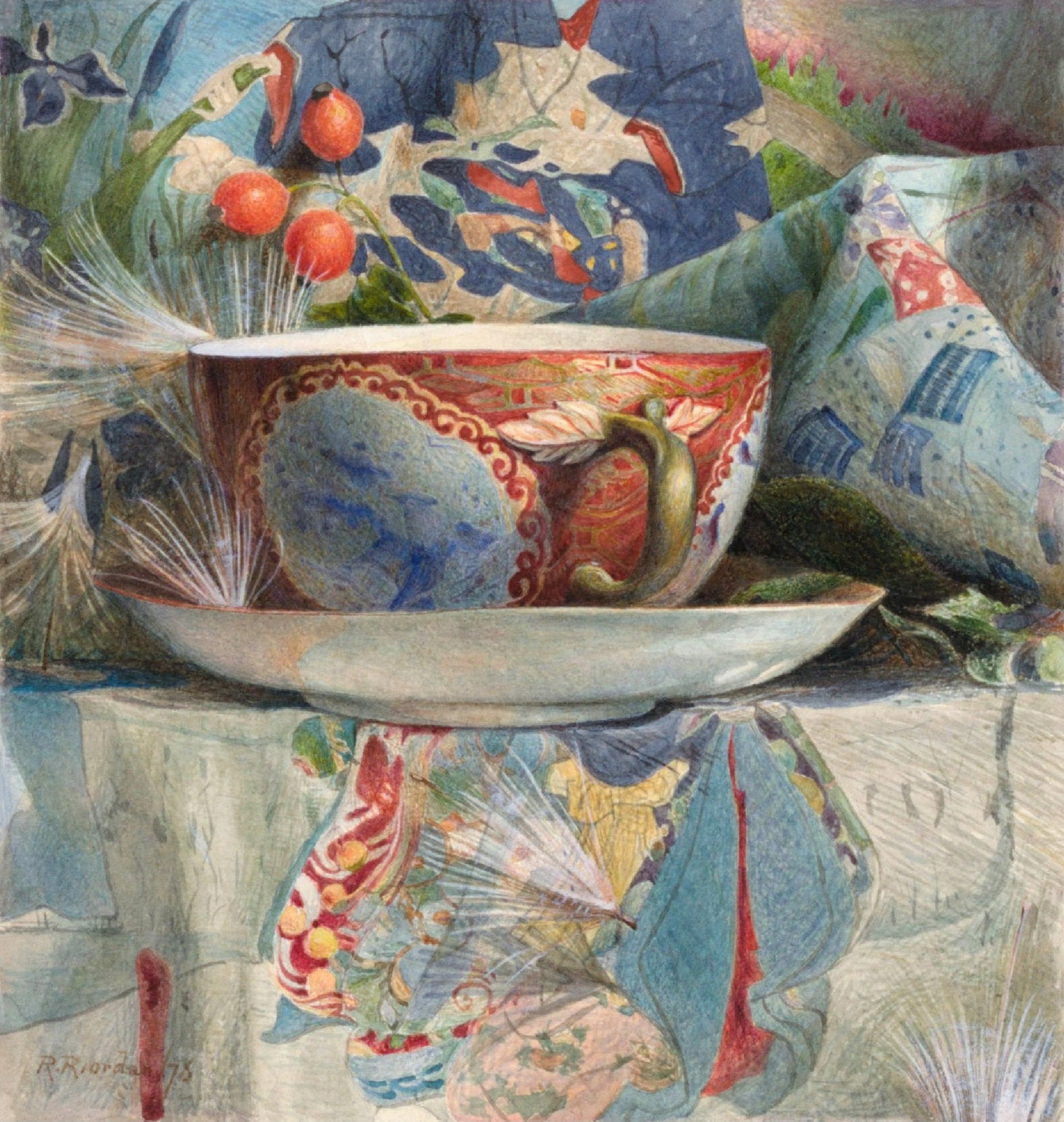 Decorative "Still Life with Tea Cup" (1876) by Samuel Colman Poster | High - Quality Print | Repositionable Adhesive - Pasquín