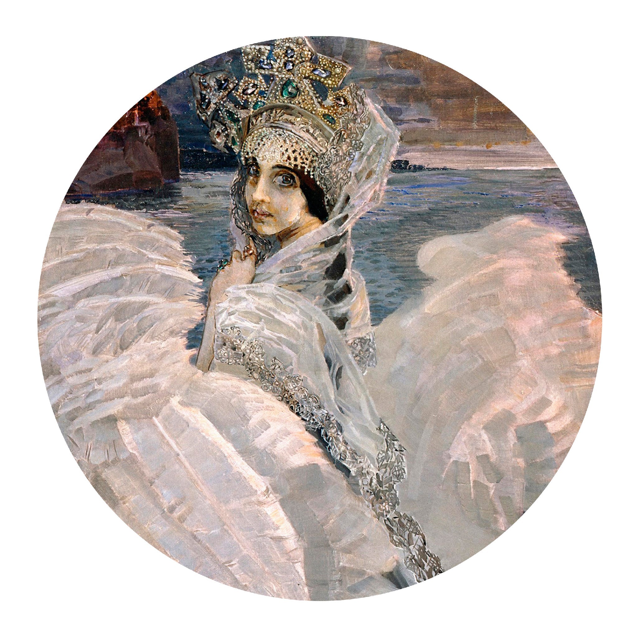 Decorative "The Swan Princess (Round)" by Mikhail Vrubel Poster | High - Quality Print | Repositionable Adhesive - Pasquín Store