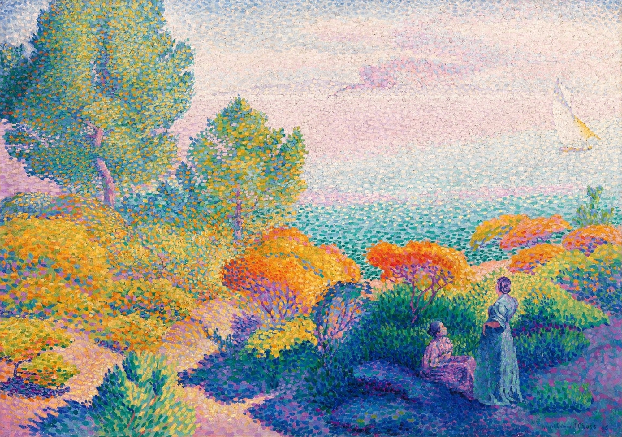 Decorative "Two Women by the Shore, Mediterranean" (1896) by Henri - Edmond Cross Poster | High - Quality Print | Repositionable Adhesive - Pasquín