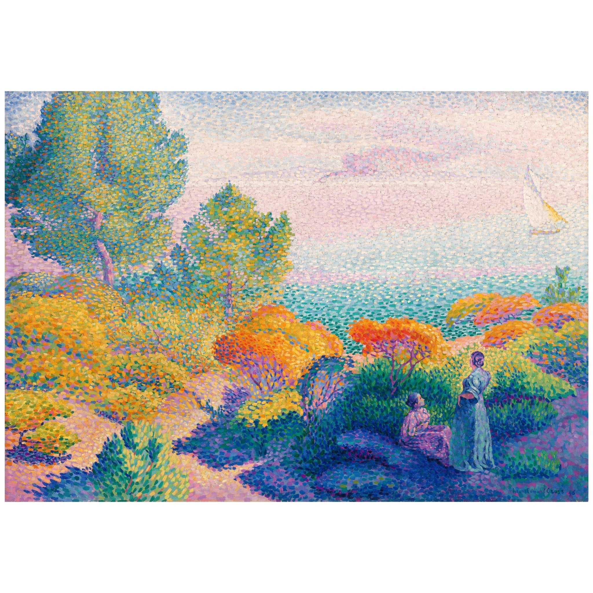 Decorative "Two Women by the Shore, Mediterranean" (1896) by Henri - Edmond Cross Poster | High - Quality Print | Repositionable Adhesive - Pasquín