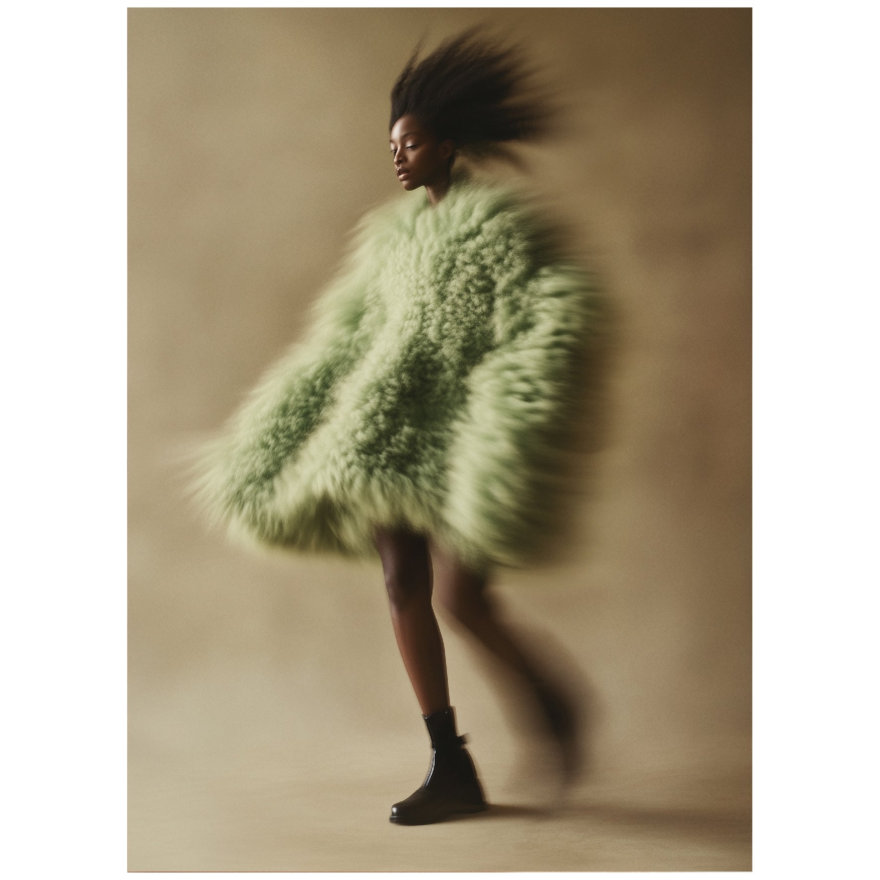 Decorative "Woman in a Green Fur Coat" Poster | High - Quality Print | Repositionable Adhesive - Pasquín