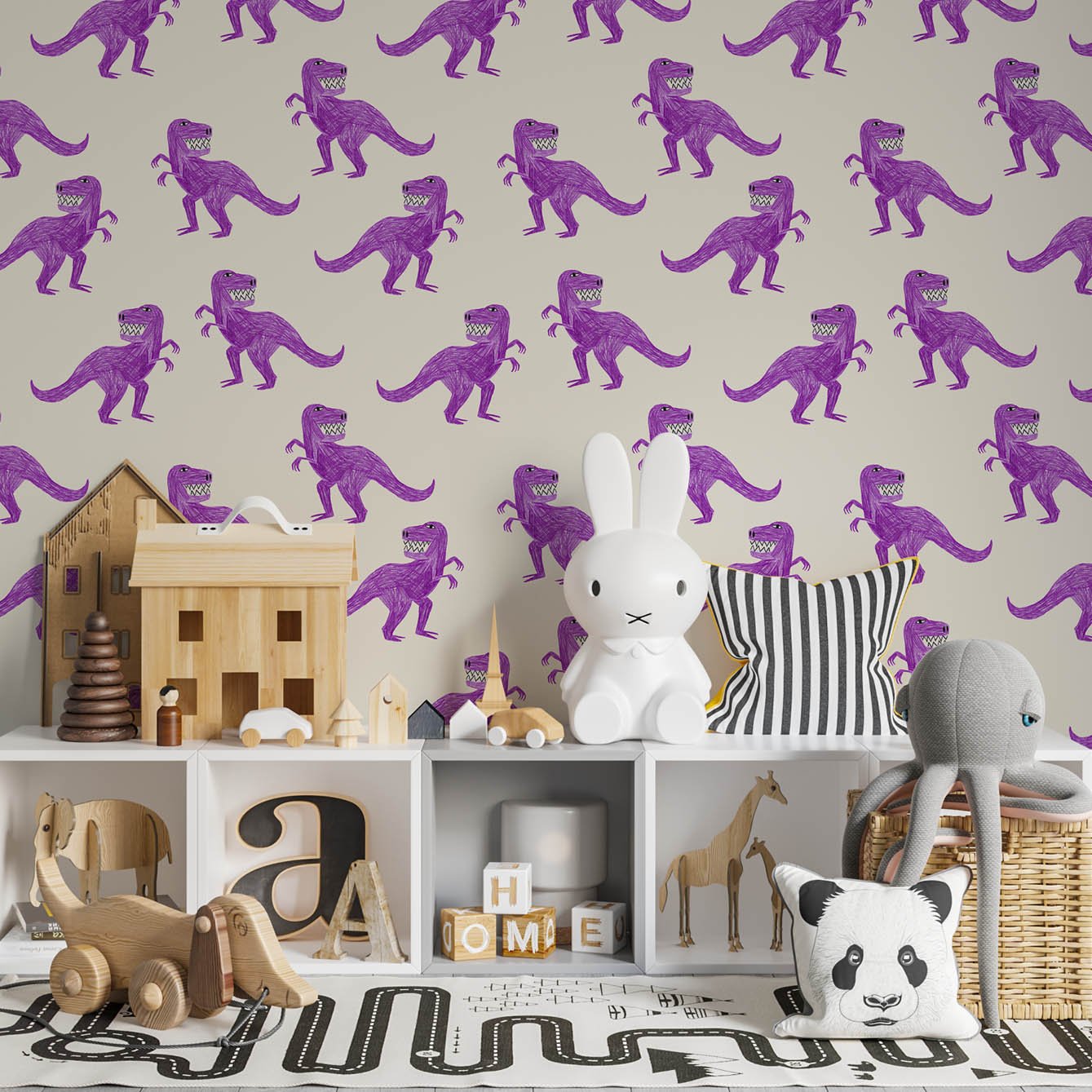 Dinosaur Rex Pink Removable Wallpaper - High - Quality Fabric, Safe & Repositionable - Pasquín Store