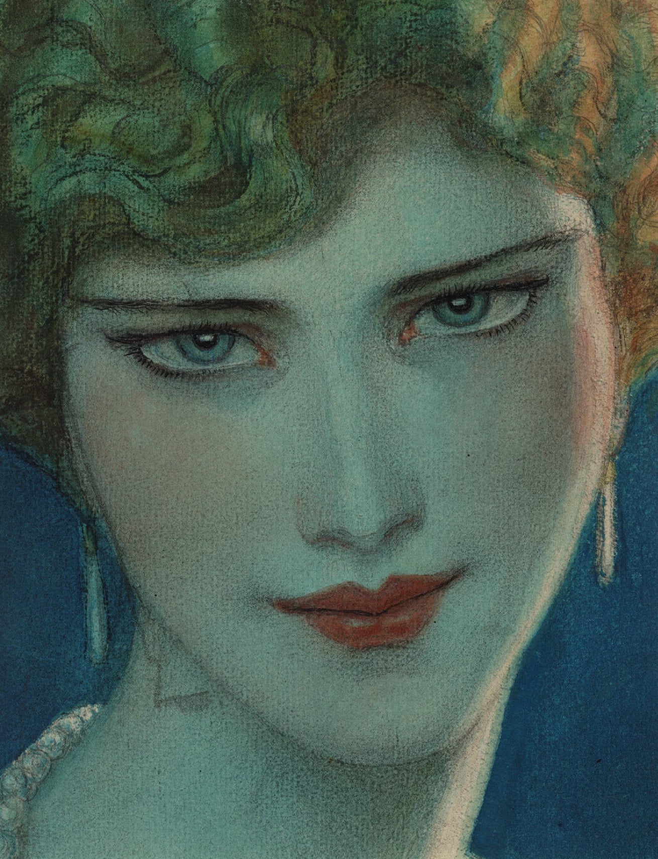 Eco - Friendly Face of Blonde Girl with Earrings (1923) Poster | High - Quality Print | Repositionable Adhesive - Pasquín Store
