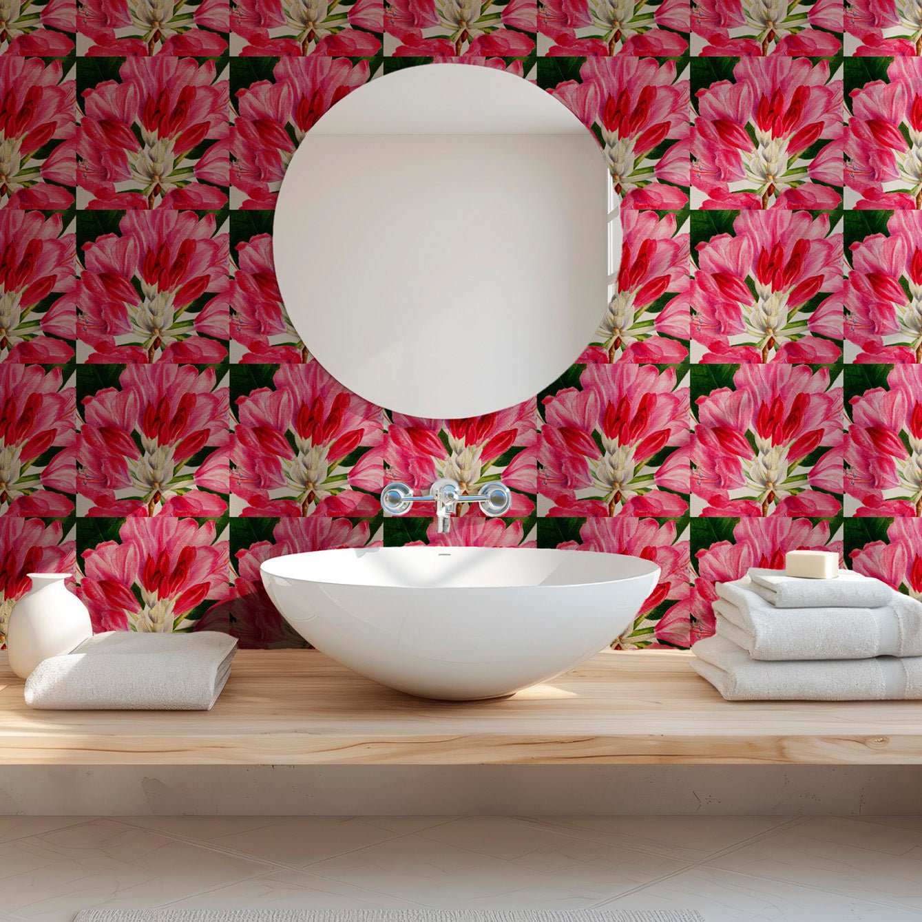 Floral Peel - and - Stick Tiles | Self - Adhesive Pink Floral Design | Limited Edition - Pasquín Store