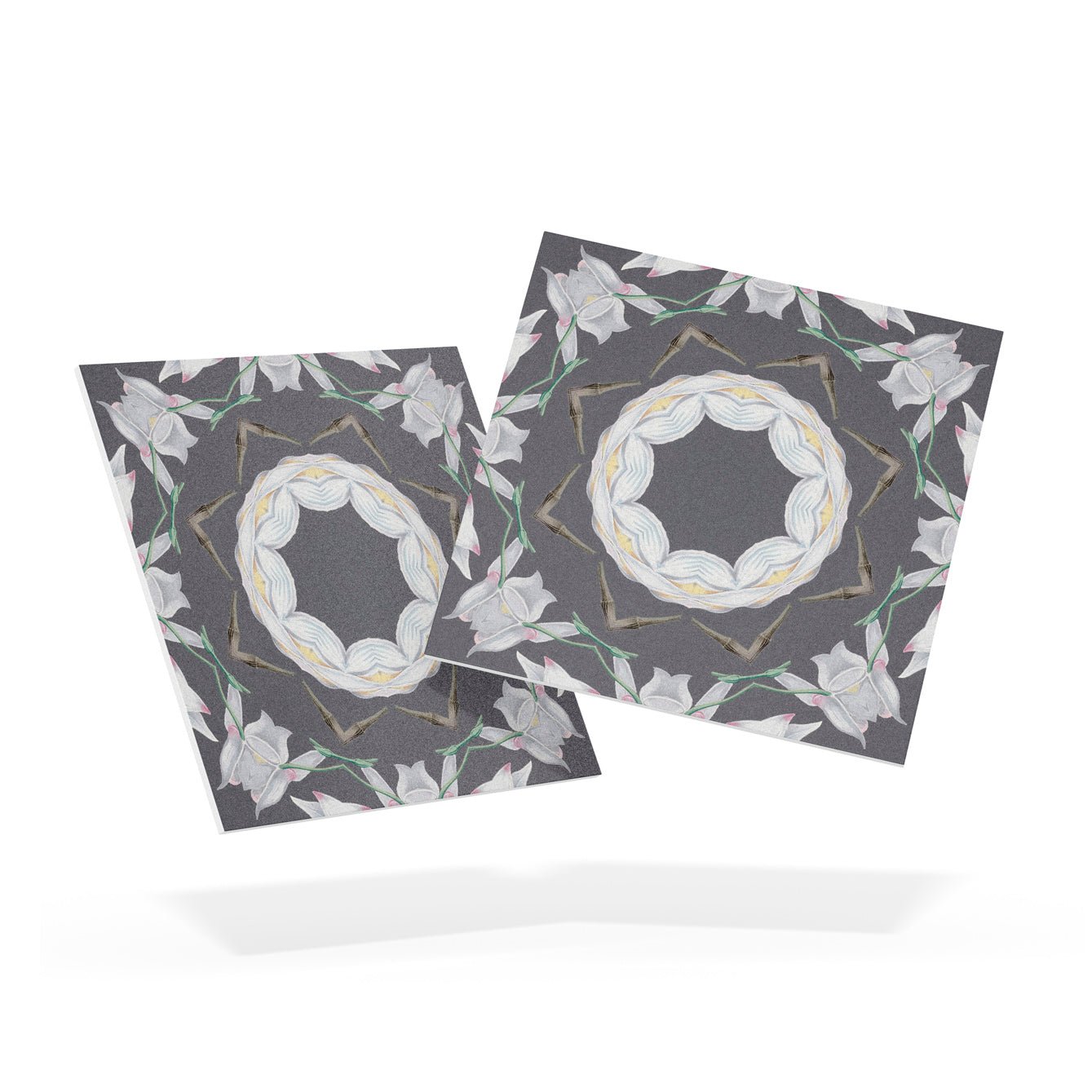 Floral Peel - and - Stick Tiles | Self - Adhesive Vintage Gray Design | Limited Edition - Pasquín Store