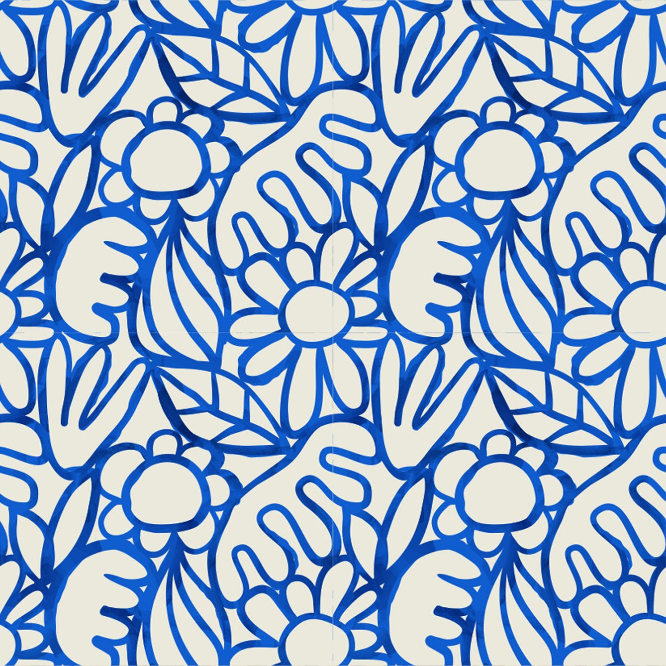 Flowers and Art Blue Wall Wallpaper - High - Quality Fabric, Not Vinyl - Pasquín Store